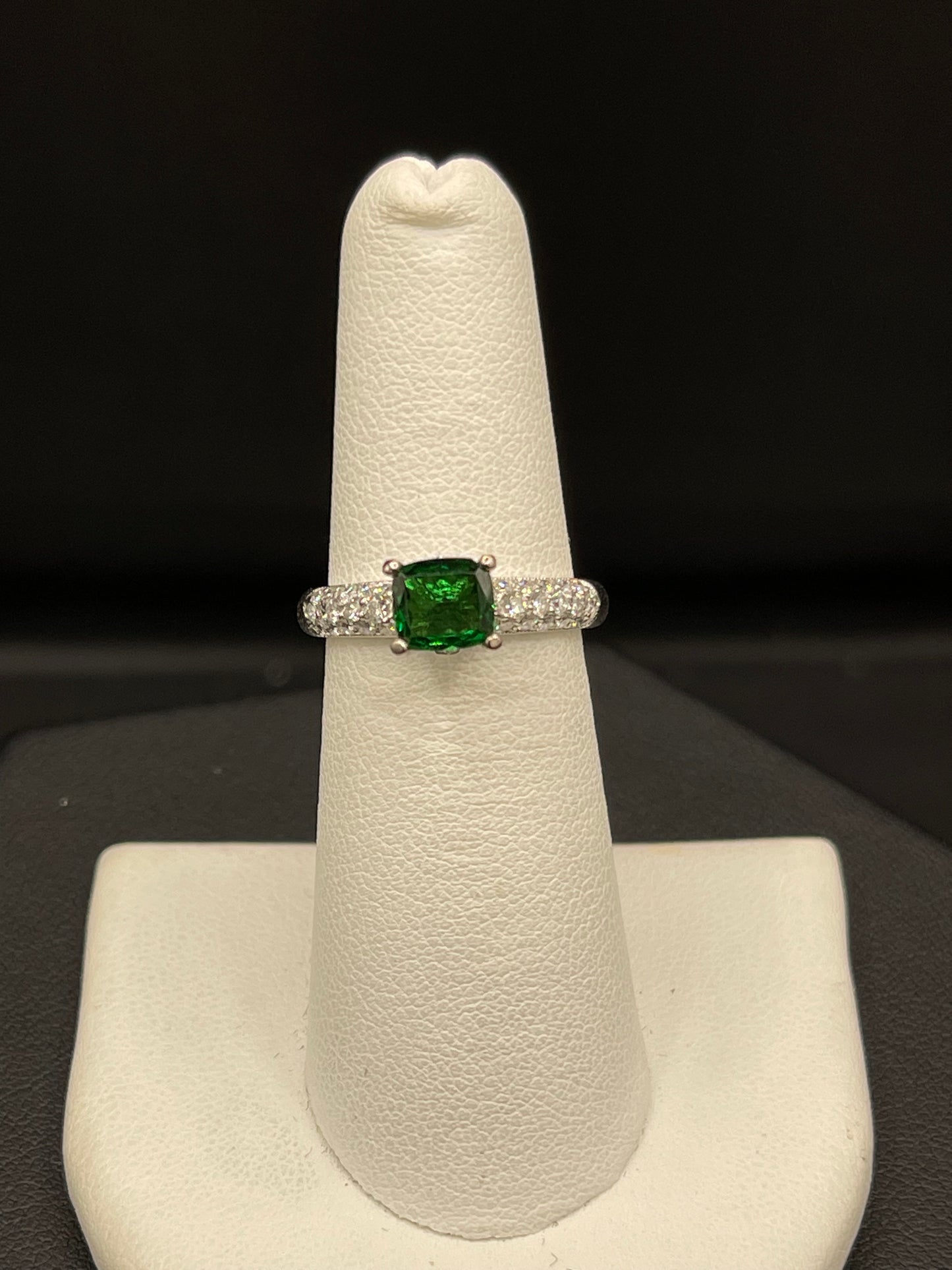 1.55 Carat Natural Tsavorite & Diamond 18k White Gold Engagement Ring (Size 6)