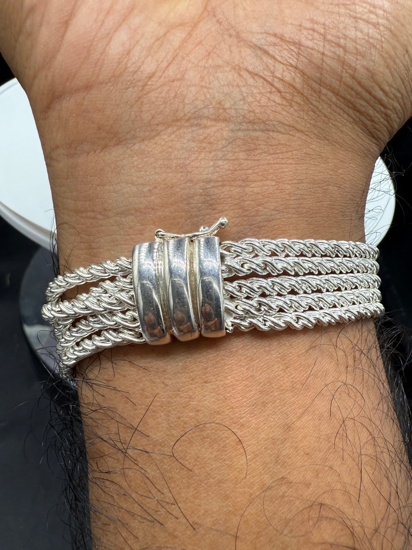 Vintage Solid Sterling Silver 5-Strand Bracelet by Joseph Esposito | 42.3g Handmade Signed Espo SIG | 7.5” Length