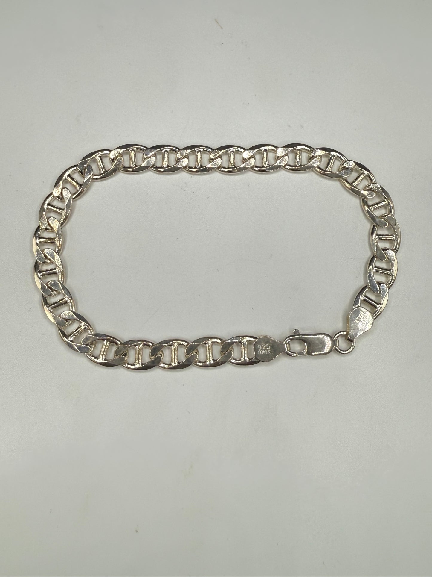 Solid 925 Sterling Silver Mariner Link Bracelet | 9” Italian Silver | 7.5mm Wide | 17g | Stamped 925 Italy | Unisex Chain Bracelet