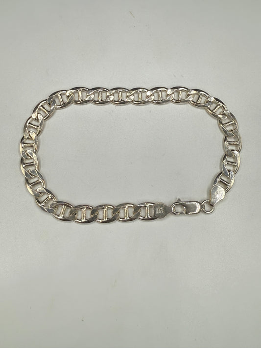 Solid 925 Sterling Silver Mariner Link Bracelet | 9” Italian Silver | 7.5mm Wide | 17g | Stamped 925 Italy | Unisex Chain Bracelet