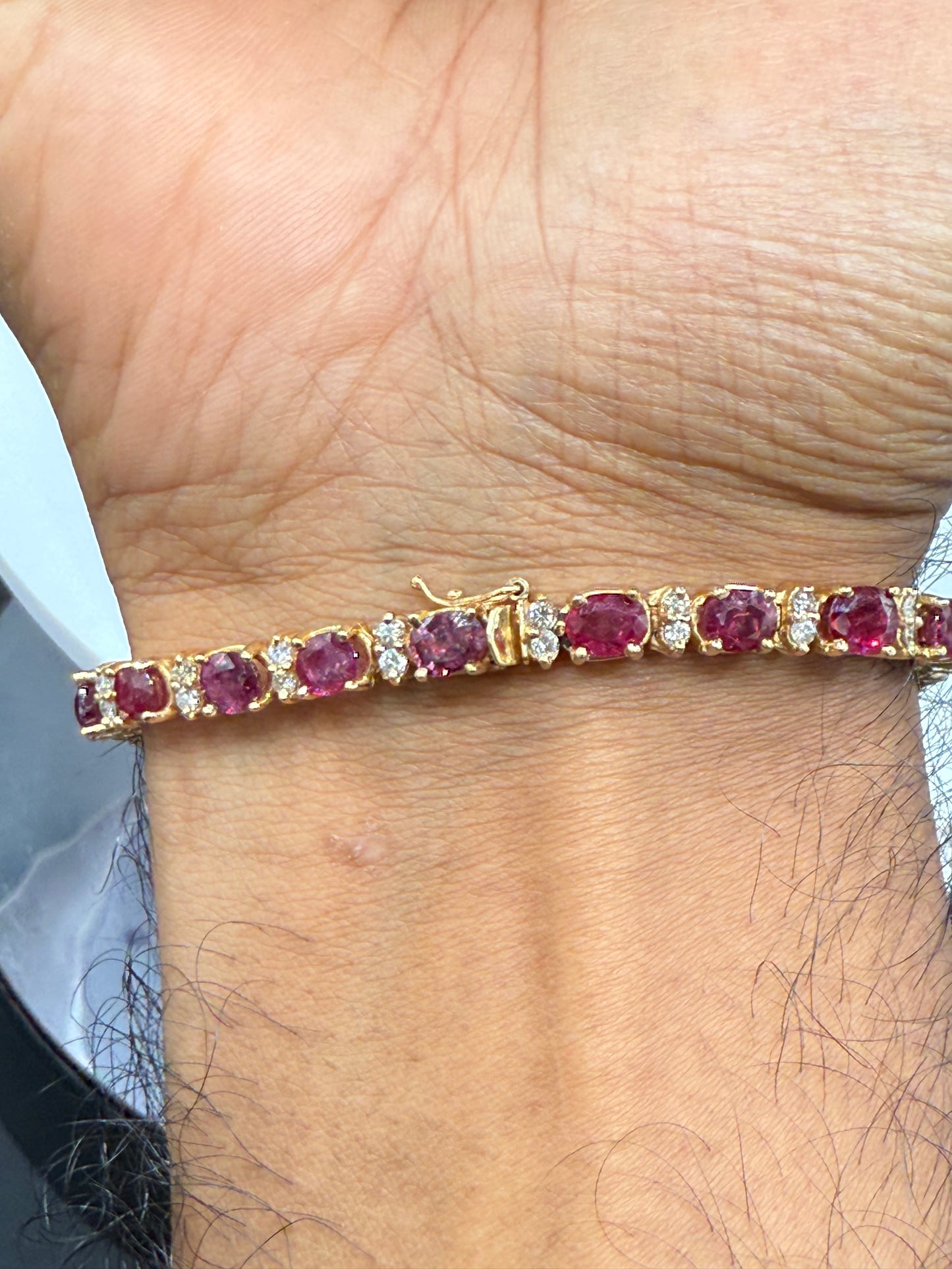 Natural Ruby & Diamond 14k Yellow Gold Tennis Bracelet | 15.25 Ct Rubies | 1.17 Ct Diamonds