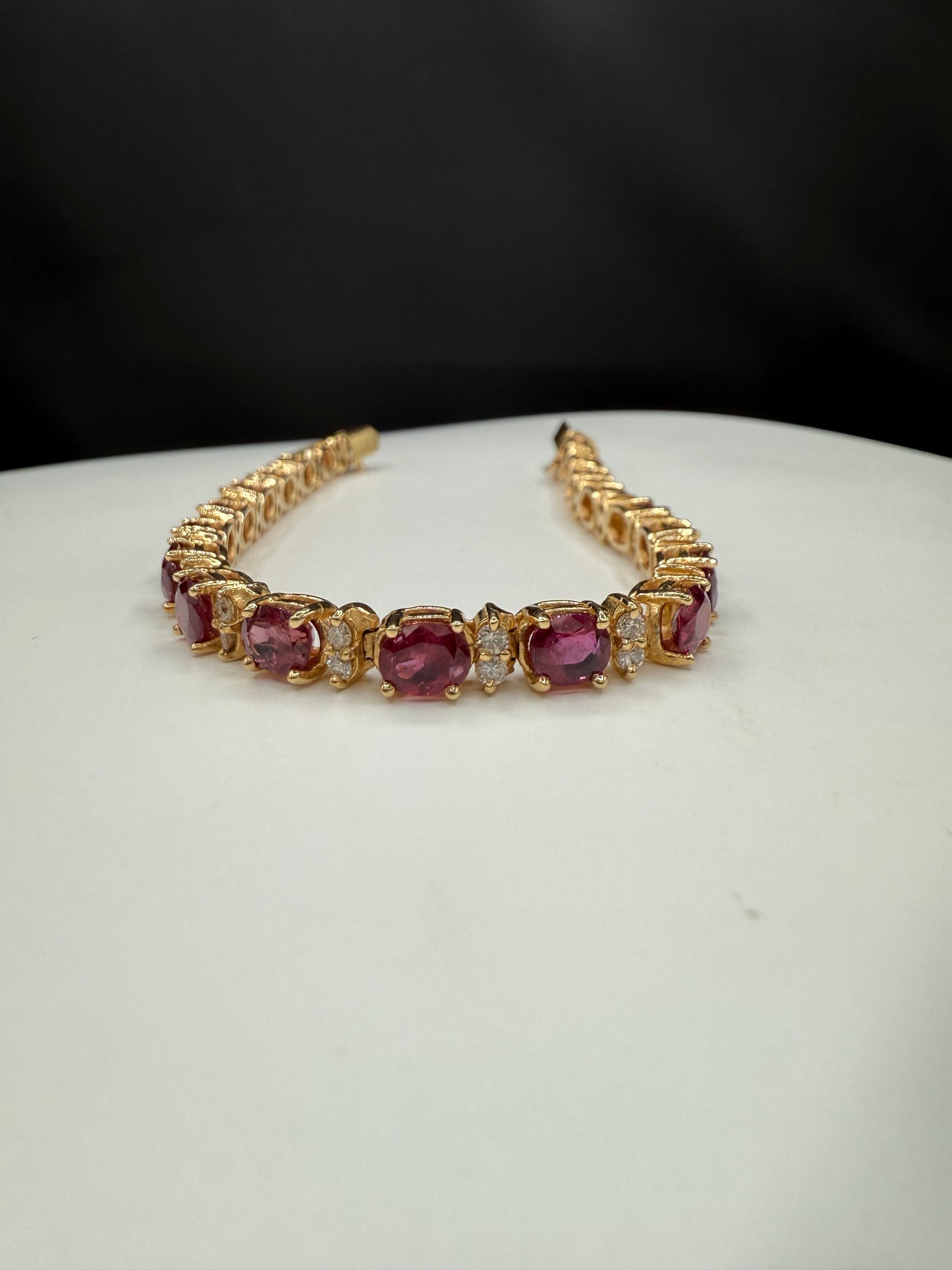Natural Ruby & Diamond 14k Yellow Gold Tennis Bracelet | 15.25 Ct Rubies | 1.17 Ct Diamonds