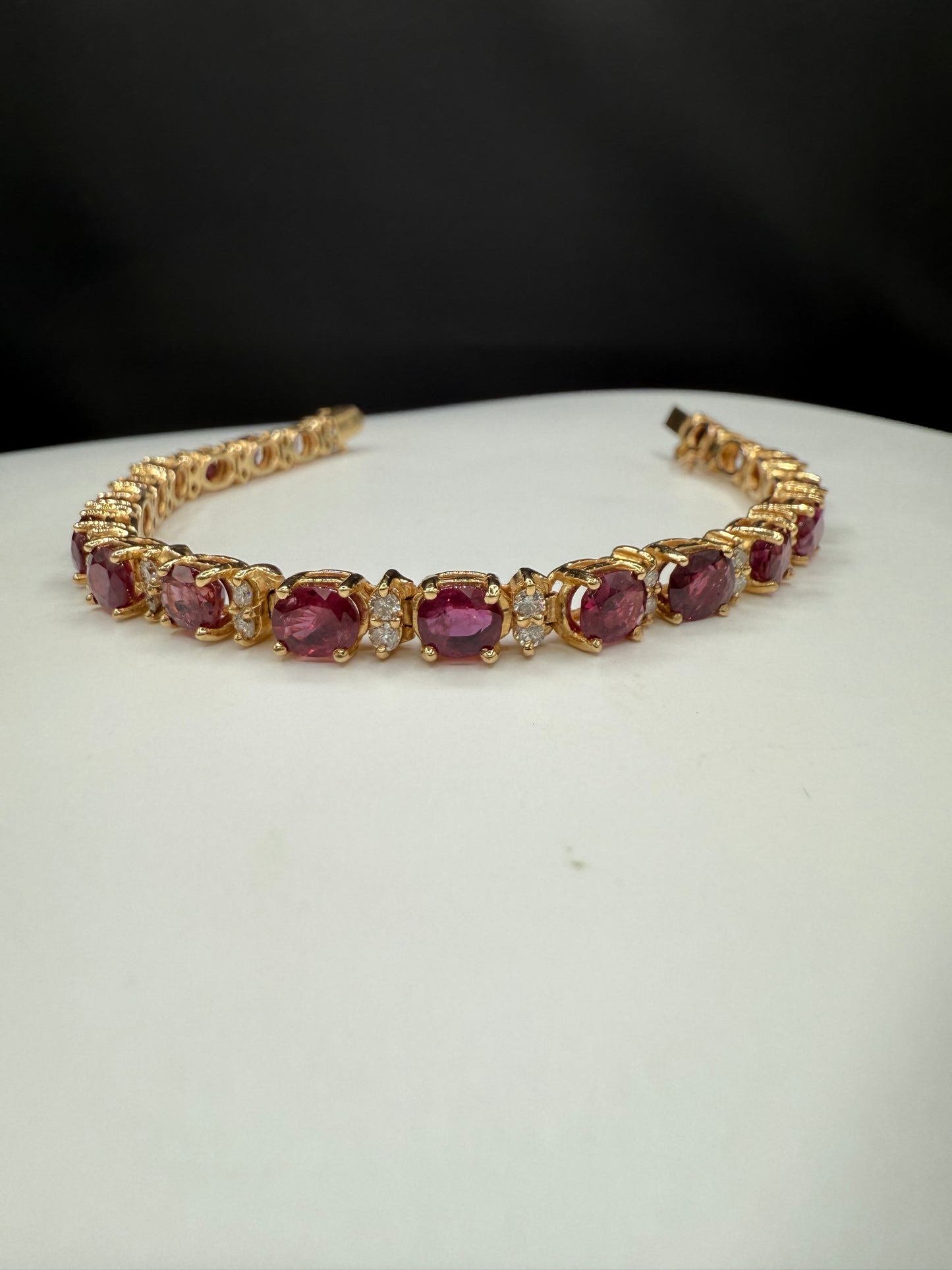 Natural Ruby & Diamond 14k Yellow Gold Tennis Bracelet | 15.25 Ct Rubies | 1.17 Ct Diamonds