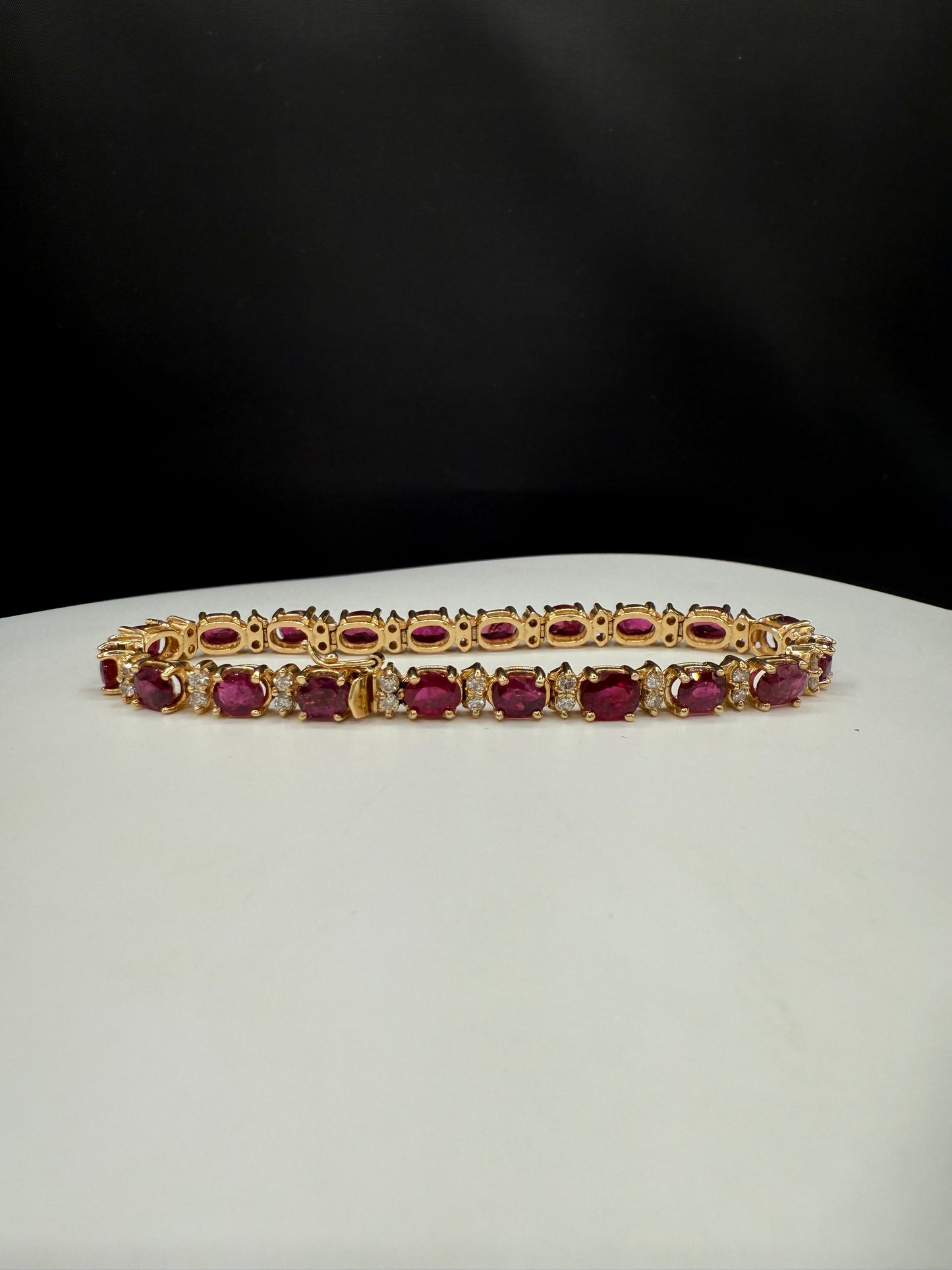Natural Ruby & Diamond 14k Yellow Gold Tennis Bracelet | 15.25 Ct Rubies | 1.17 Ct Diamonds