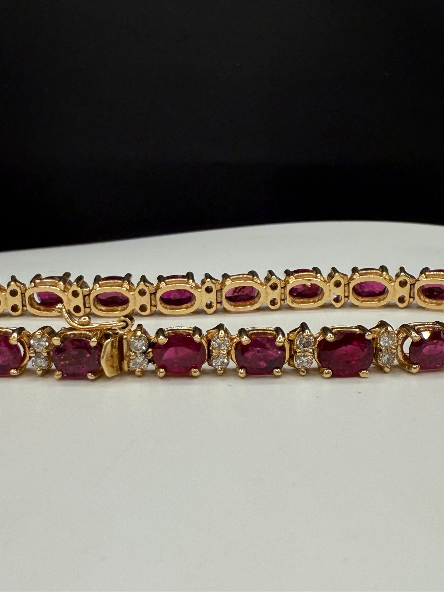 Natural Ruby & Diamond 14k Yellow Gold Tennis Bracelet | 15.25 Ct Rubies | 1.17 Ct Diamonds
