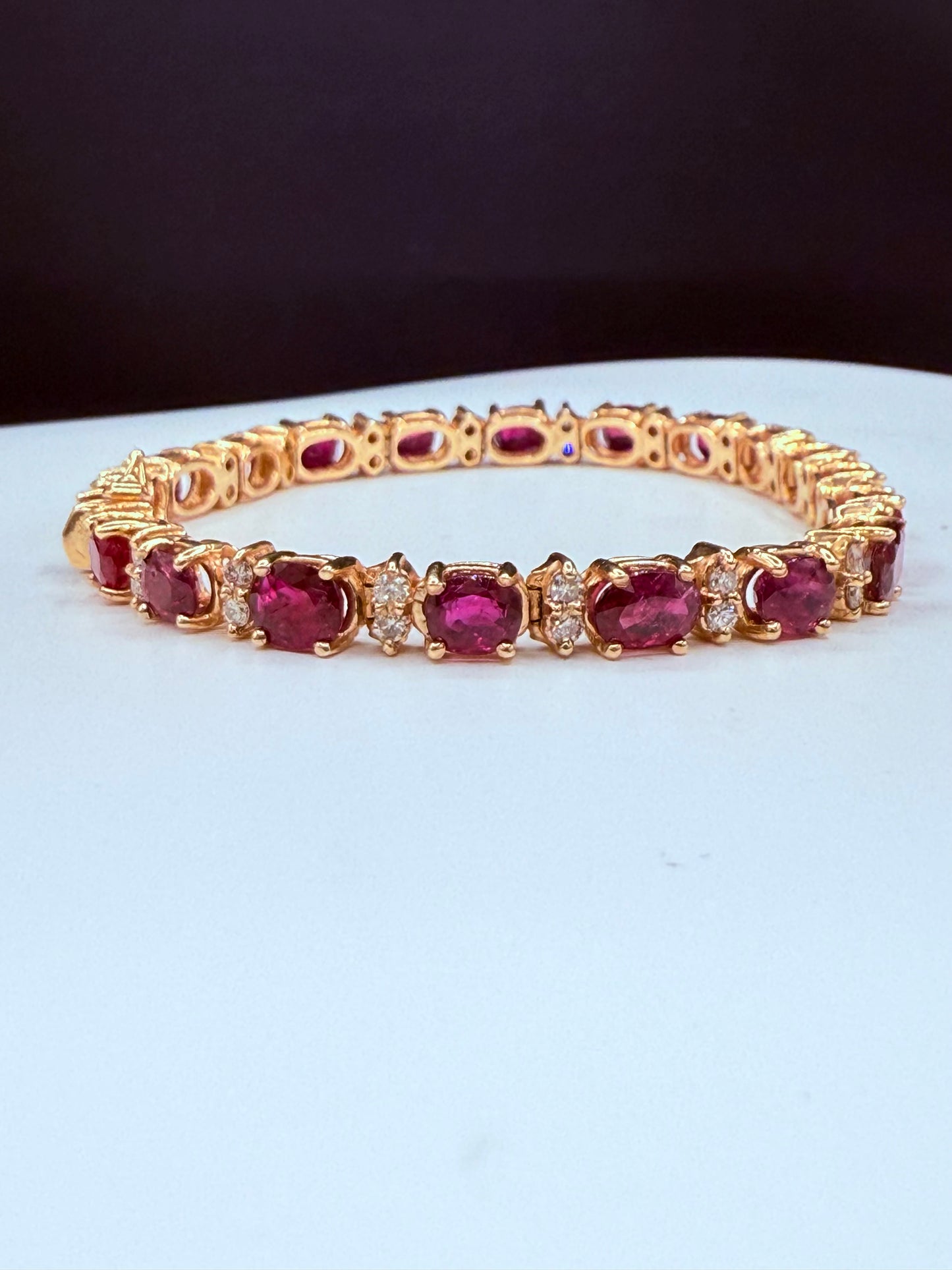 Natural Ruby & Diamond 14k Yellow Gold Tennis Bracelet | 15.25 Ct Rubies | 1.17 Ct Diamonds