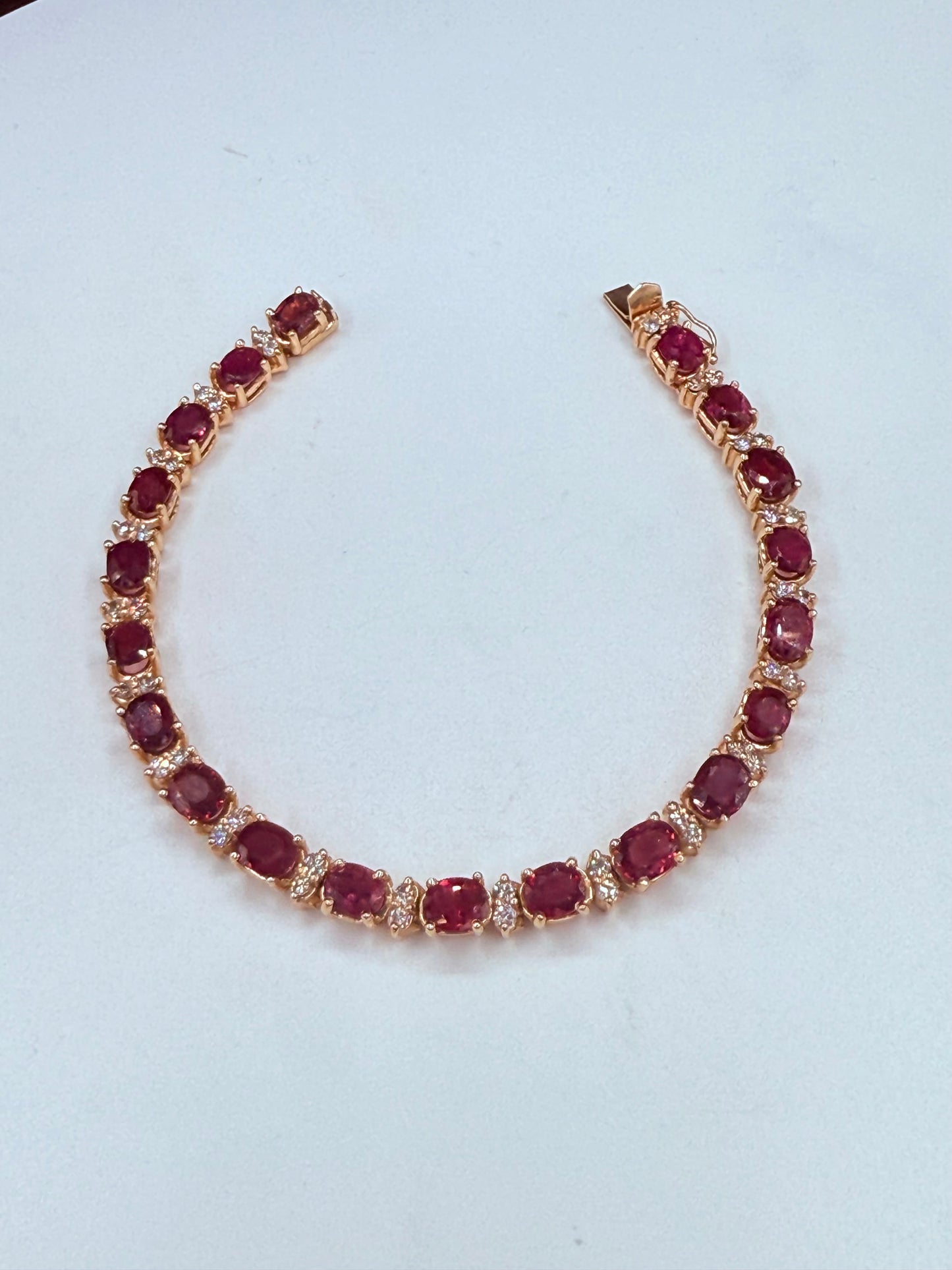 Natural Ruby & Diamond 14k Yellow Gold Tennis Bracelet | 15.25 Ct Rubies | 1.17 Ct Diamonds