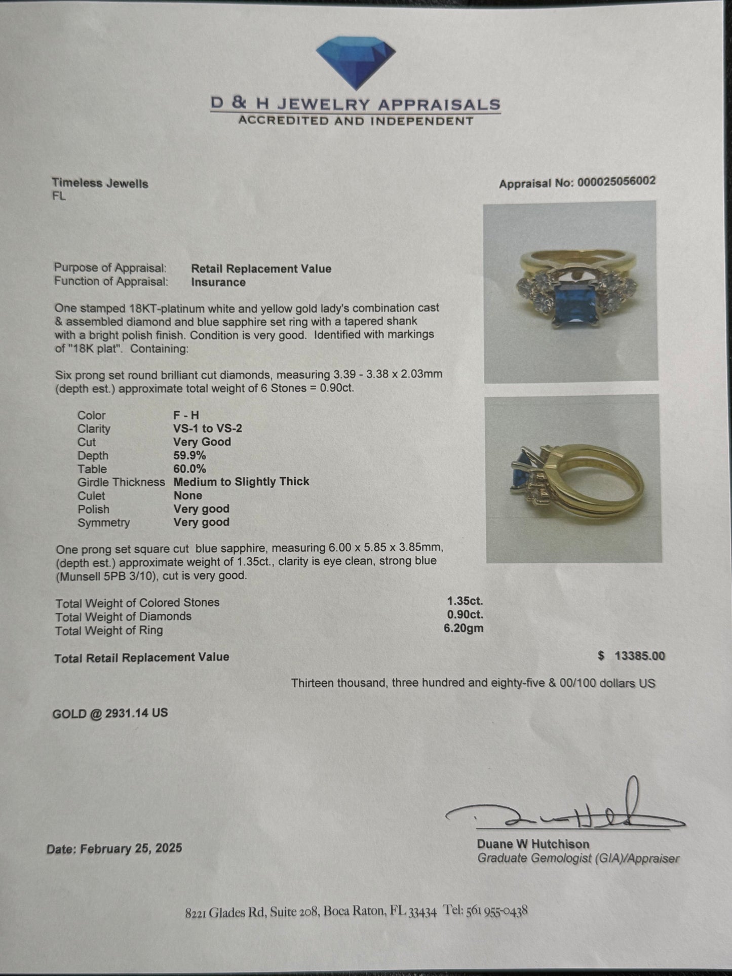 Fine Natural Sapphire & Diamond 18k Yellow Gold Ring | 1.35 Ct Sapphire | 0.90 Ct Diamonds (Size 5)
