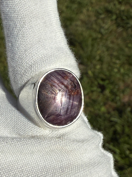 Natural Purple Star Sapphire Sterling Silver Ring | Size 7.5