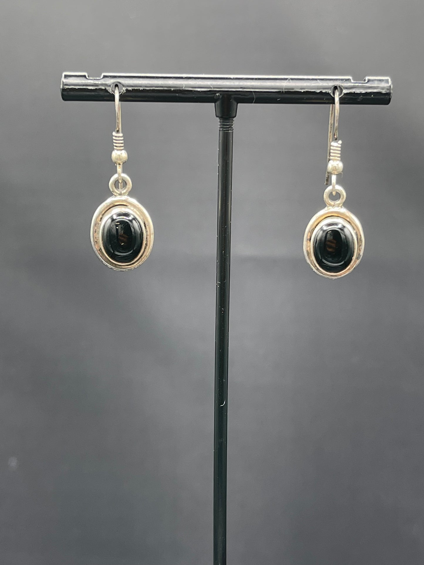 Vintage Natural Black Onyx Sterling Silver Dangle Earrings