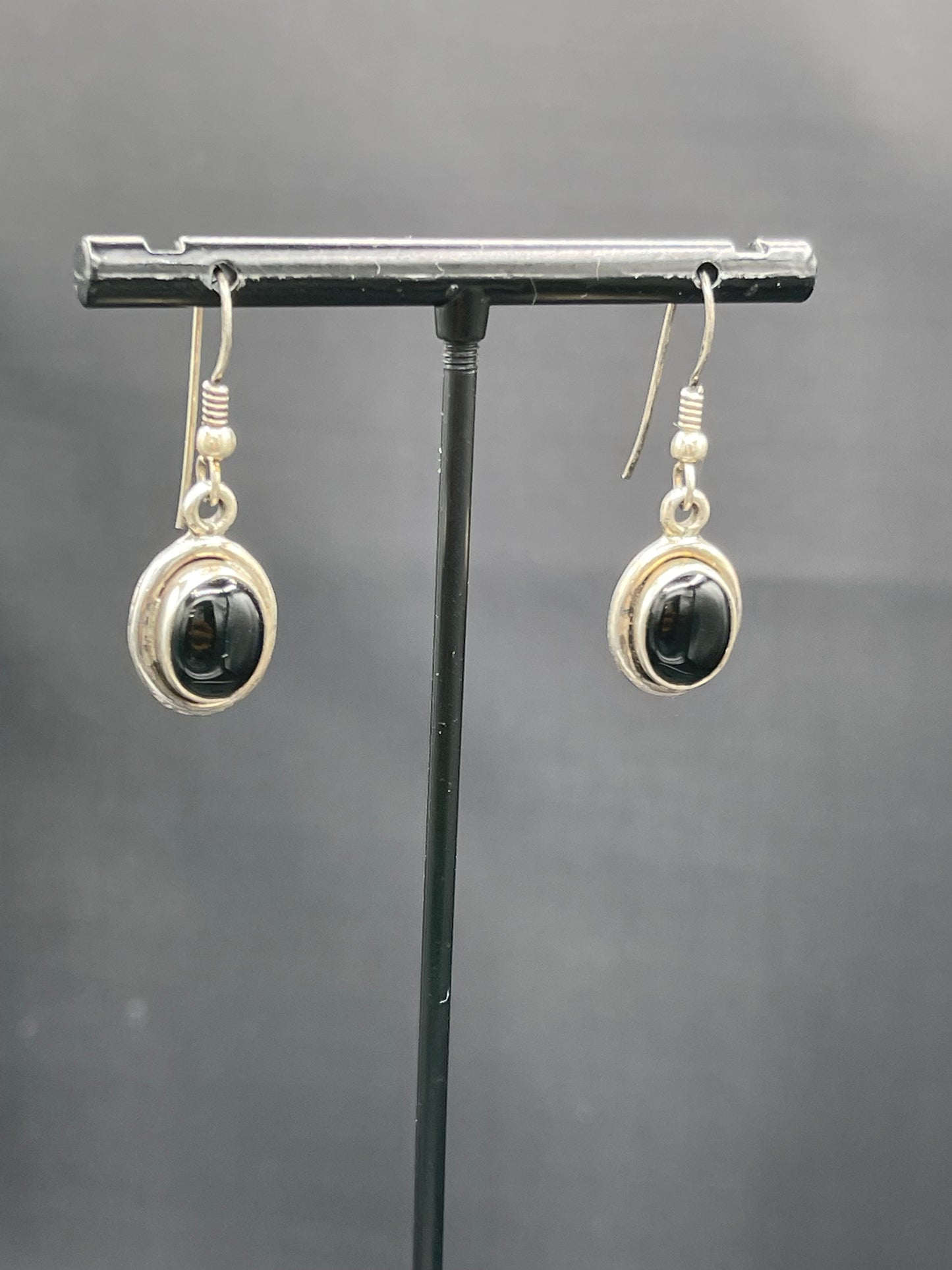 Vintage Natural Black Onyx Sterling Silver Dangle Earrings