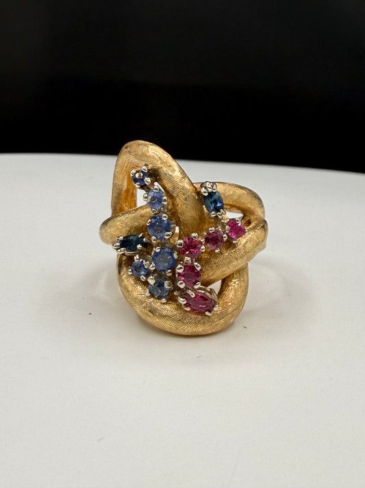 Vintage Untreated Ruby and Sapphire 14k Yellow Gols Ring | Size 8.5 | JBM Signed Designer | 14.45 Grams