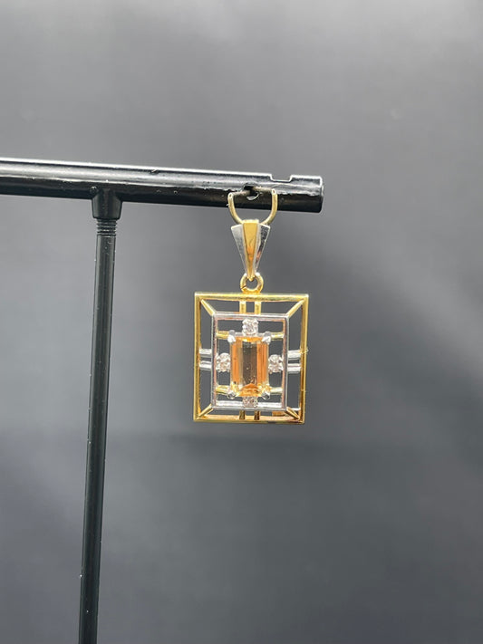 Natural Imperial Topaz & Diamond 18K Yellow Gold + Platinum Pendant