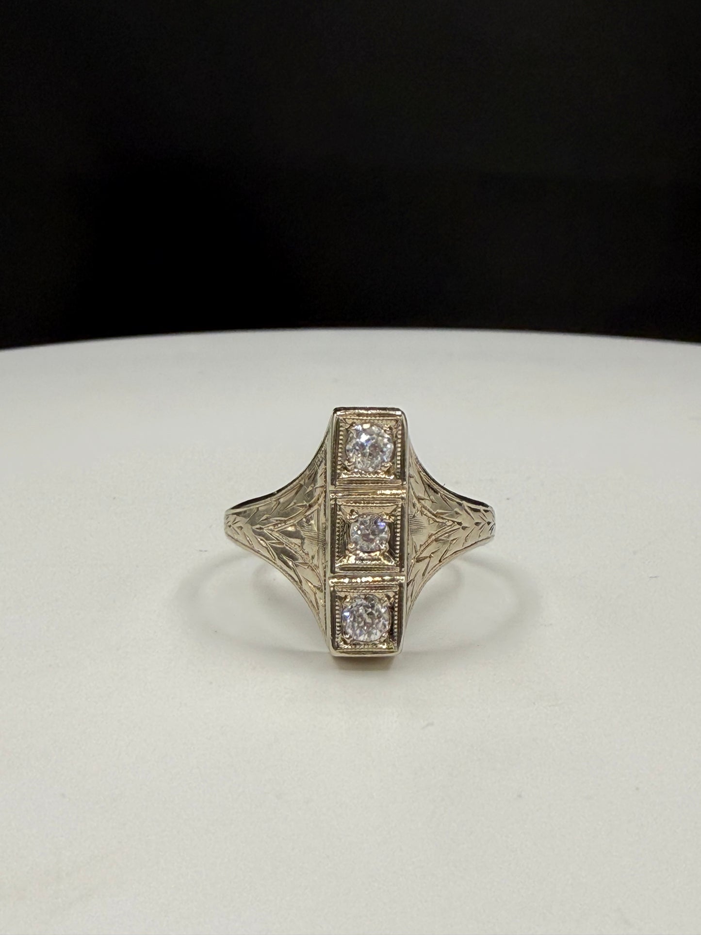 Antique Art Deco Natural Diamond 14K White Gold Ring | Size 5.75 | 1930s Vintage Jewelry