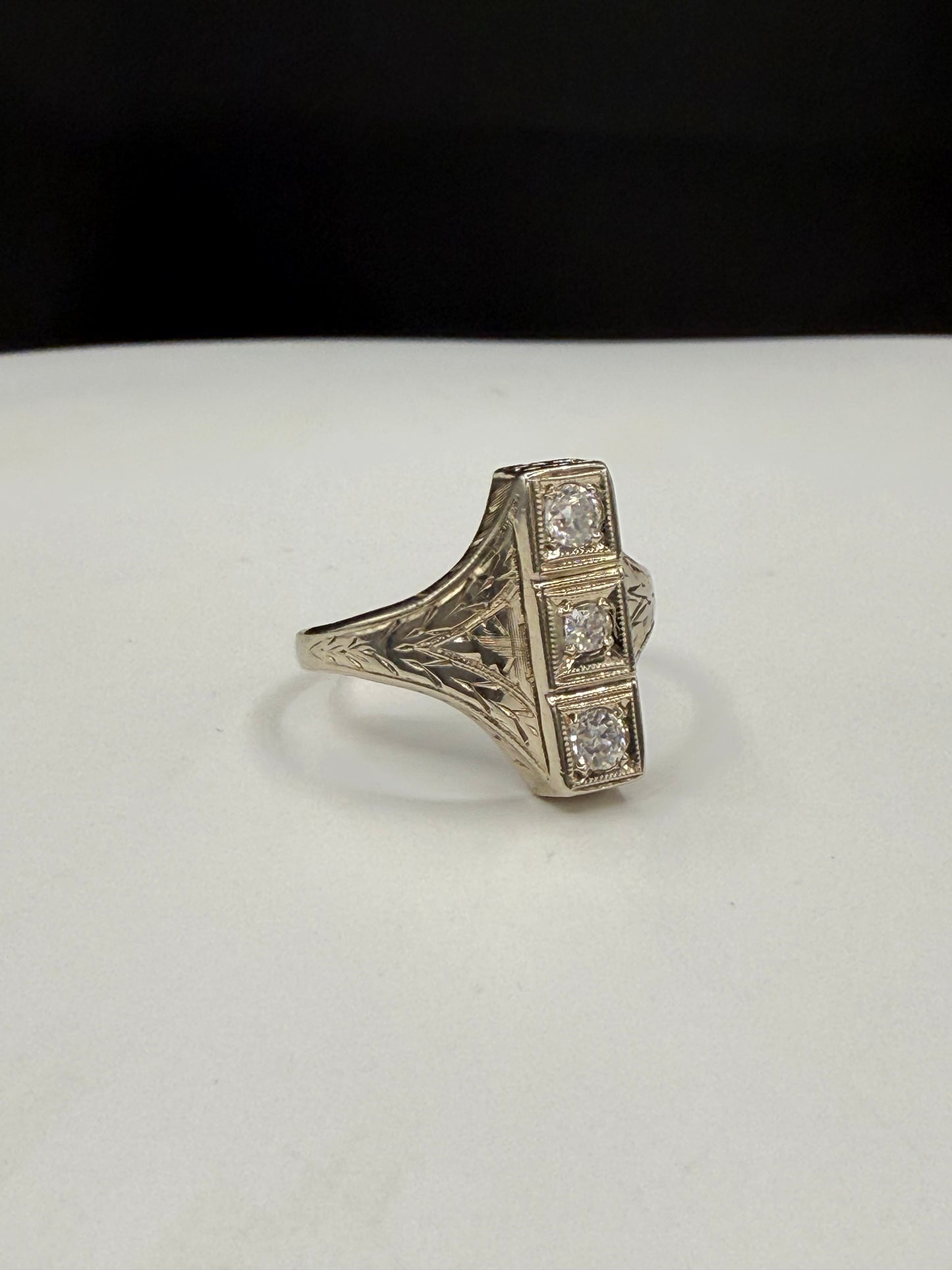 Antique Art Deco Natural Diamond 14K White Gold Ring | Size 5.75 | 1930s Vintage Jewelry