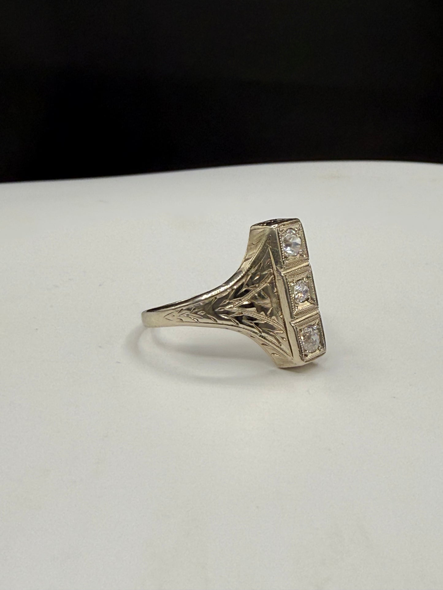 Antique Art Deco Natural Diamond 14K White Gold Ring | Size 5.75 | 1930s Vintage Jewelry