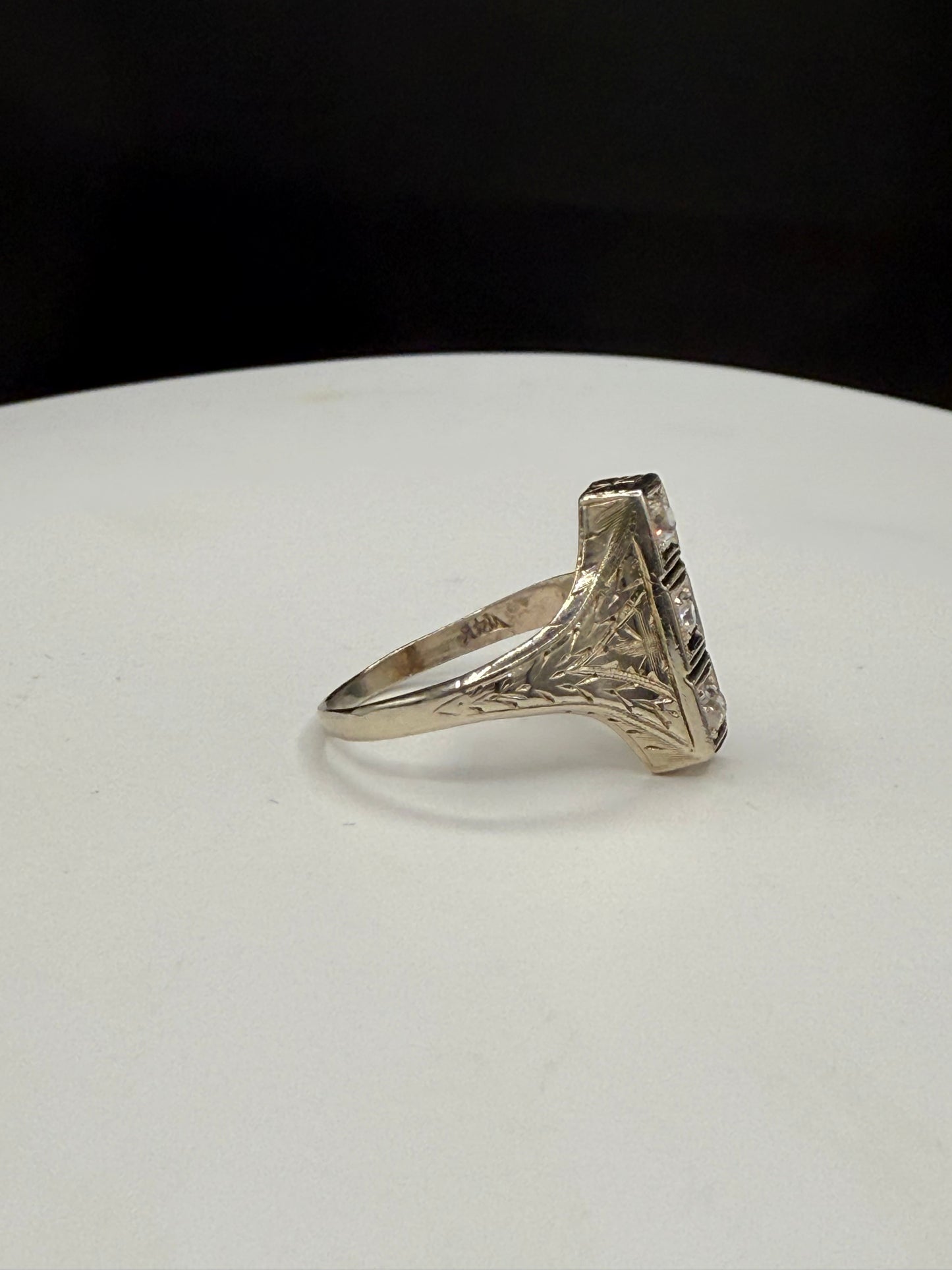 Antique Art Deco Natural Diamond 14K White Gold Ring | Size 5.75 | 1930s Vintage Jewelry