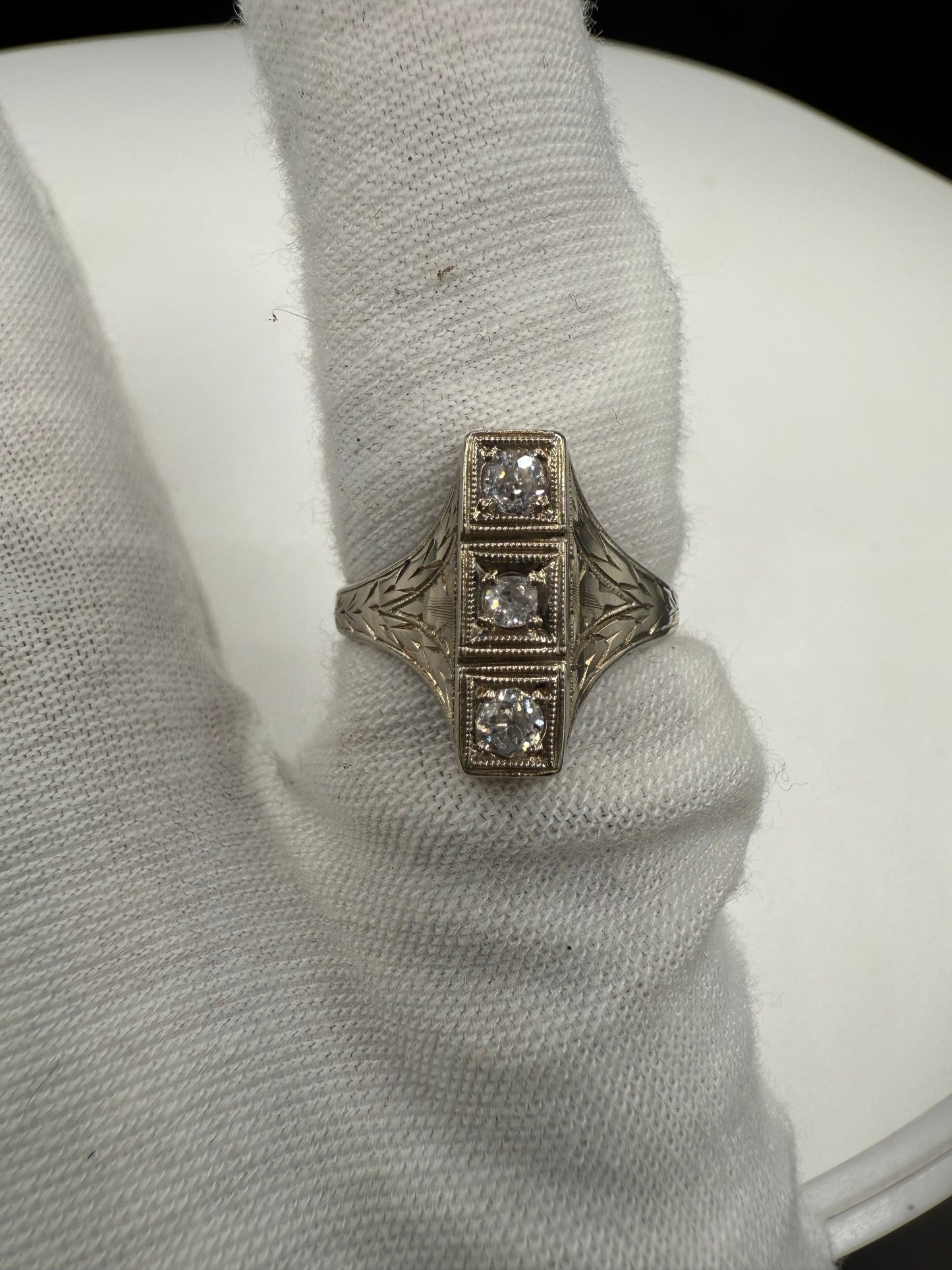 Antique Art Deco Natural Diamond 14K White Gold Ring | Size 5.75 | 1930s Vintage Jewelry