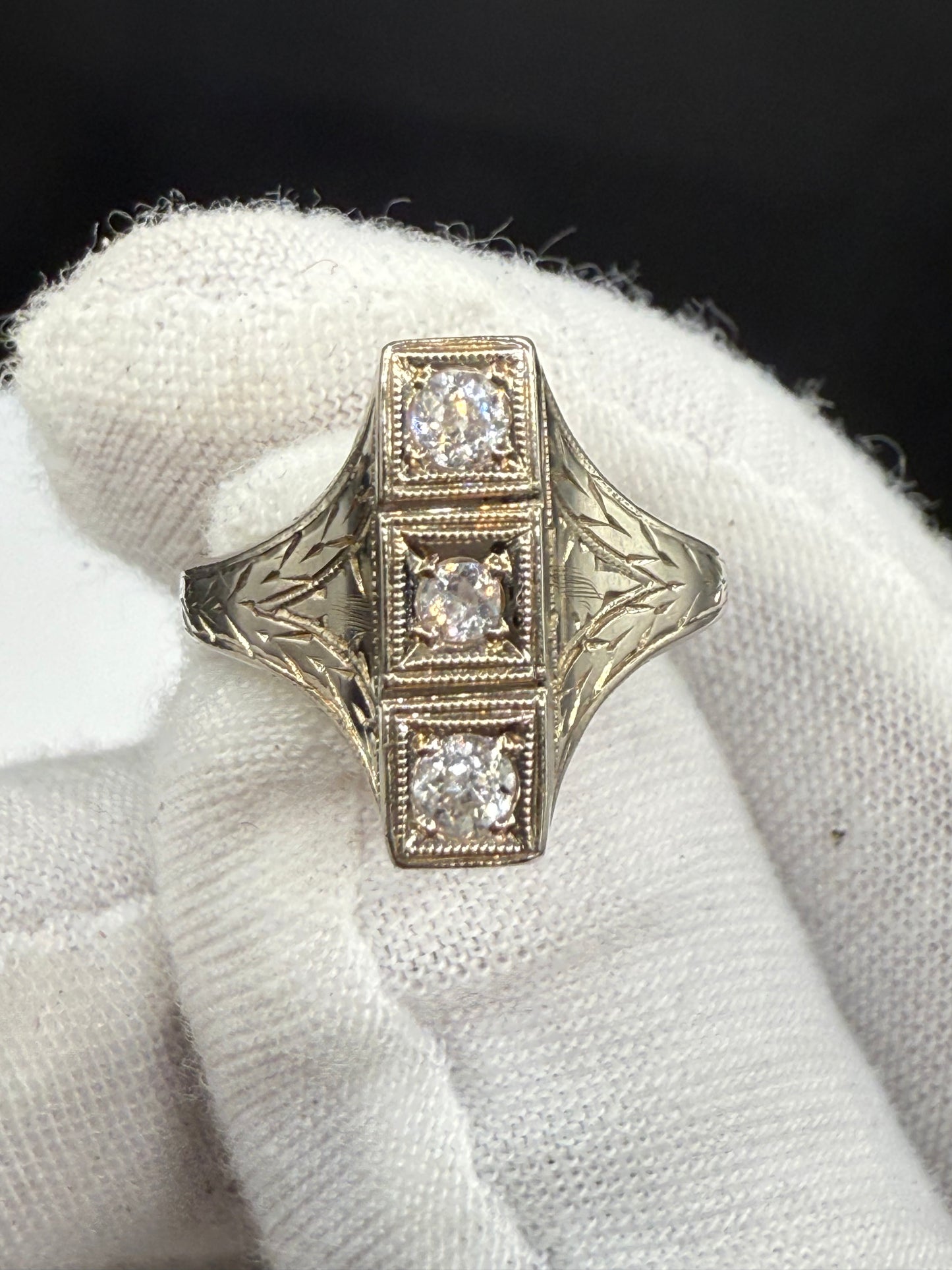 Antique Art Deco Natural Diamond 14K White Gold Ring | Size 5.75 | 1930s Vintage Jewelry