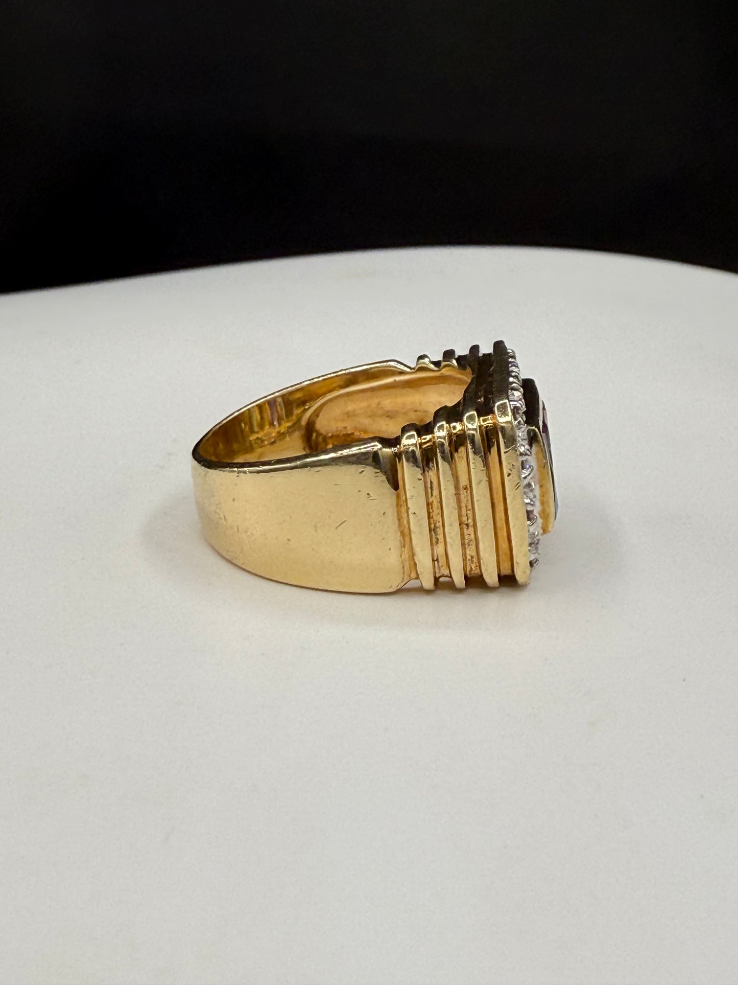 Vintage 14K Yellow Gold Men’s Multi-Gemstone & Diamond Halo Ring – Size 7.75