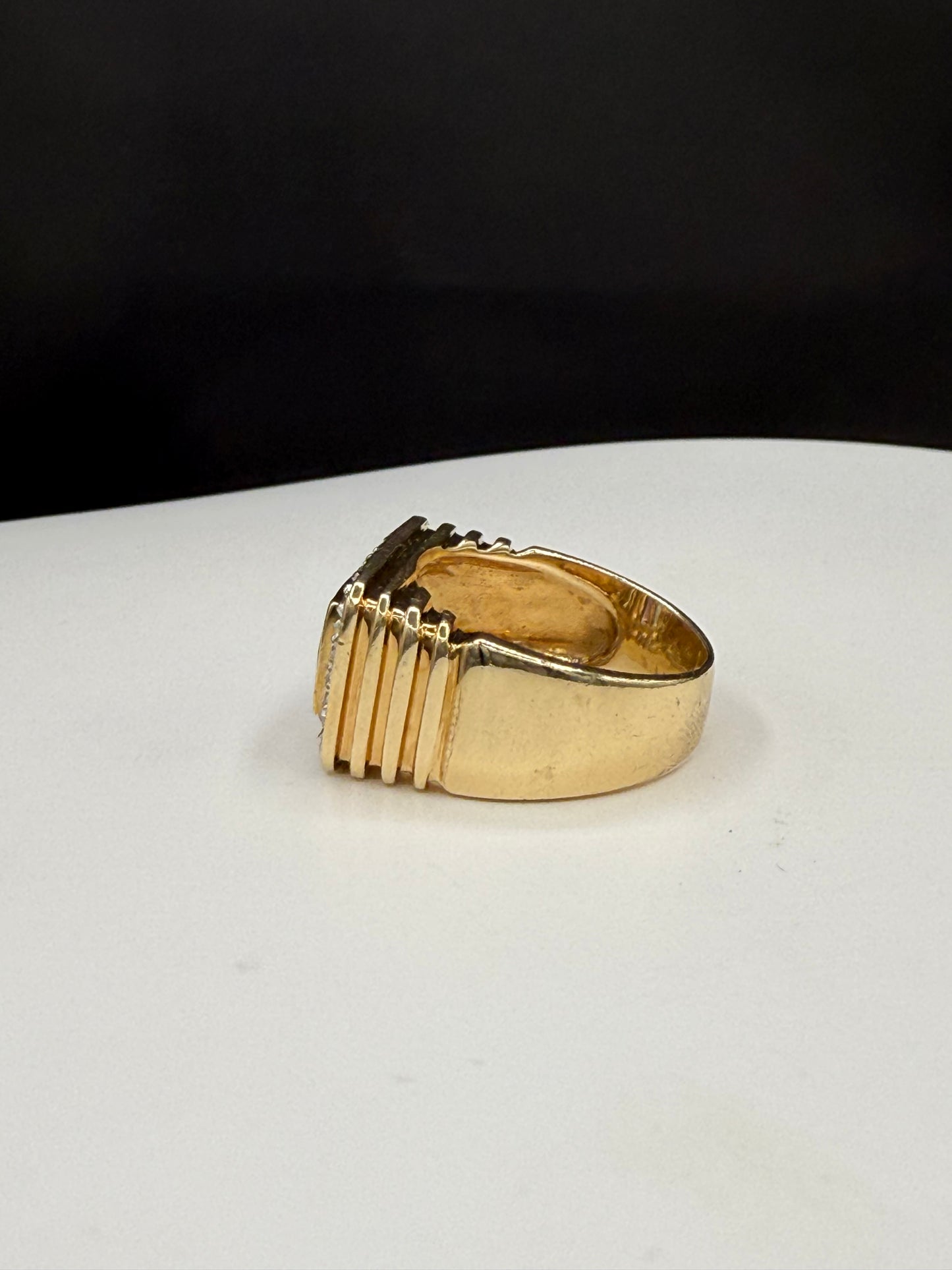 Vintage 14K Yellow Gold Men’s Multi-Gemstone & Diamond Halo Ring – Size 7.75