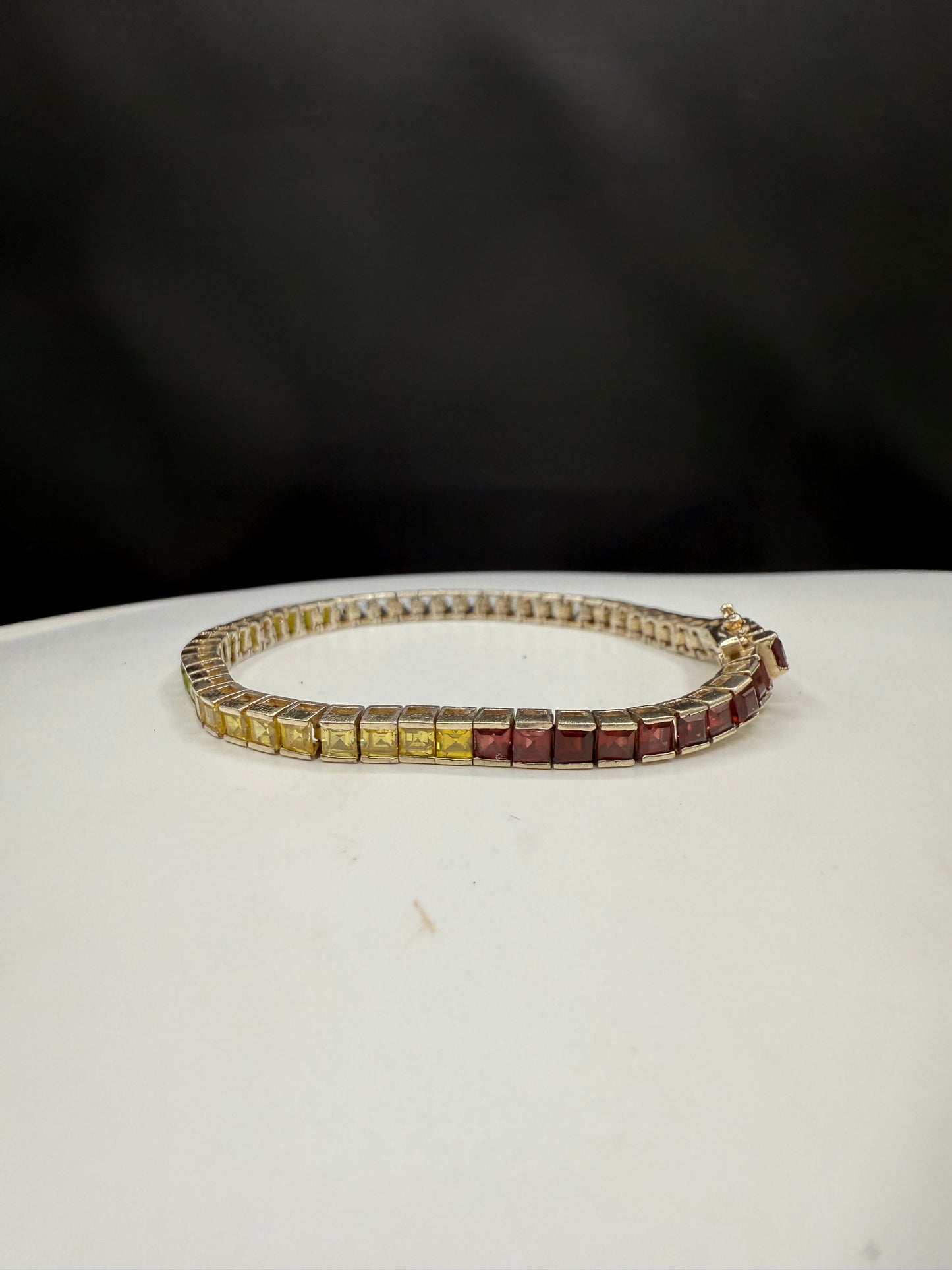 Vintage Sterling Silver Princess Cut Multi-Gemstone Tennis Bracelet | Amethyst, Topaz, Garnet, Peridot, Citrine | 7.5” |