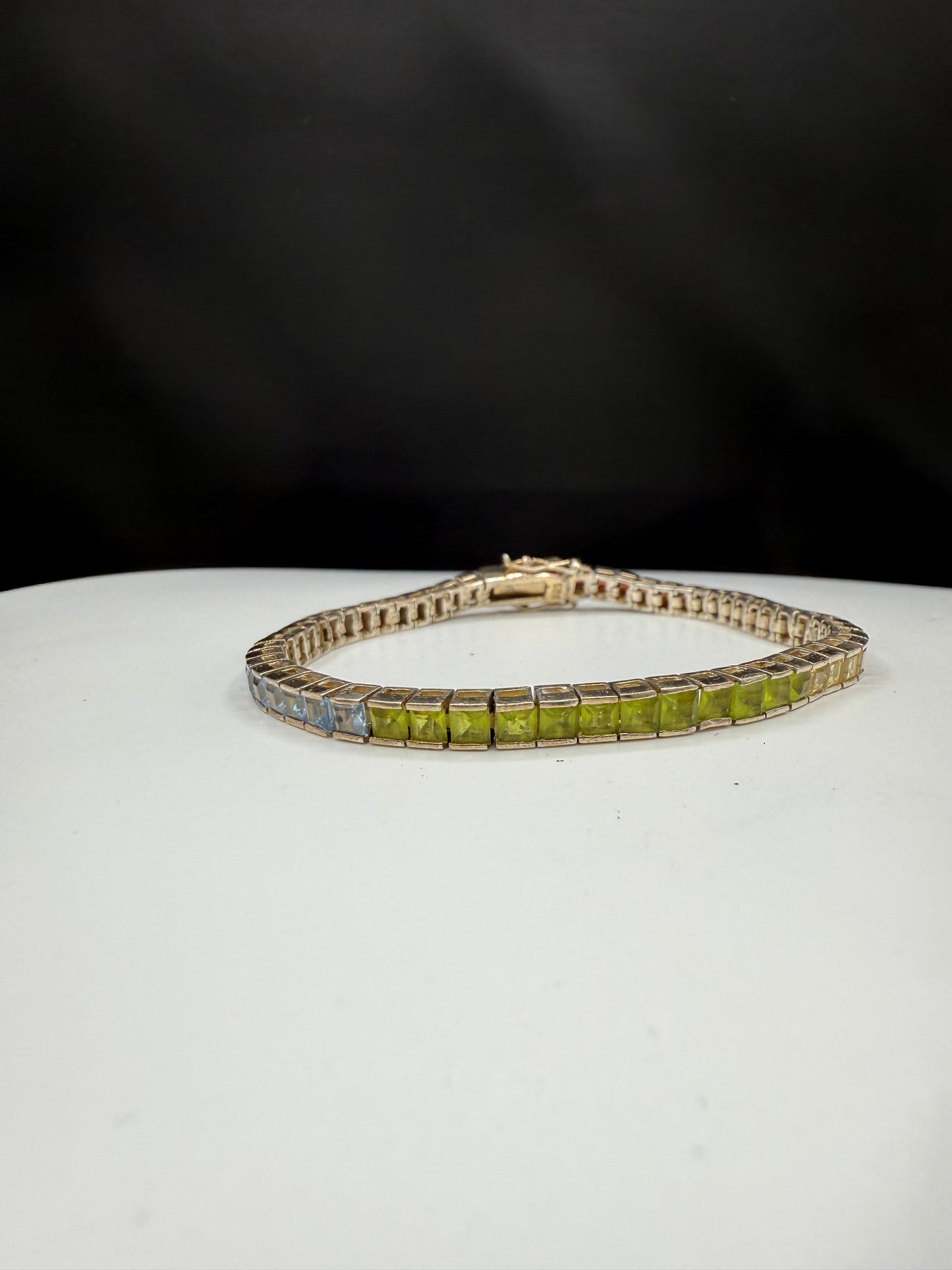 Vintage Sterling Silver Princess Cut Multi-Gemstone Tennis Bracelet | Amethyst, Topaz, Garnet, Peridot, Citrine | 7.5” |