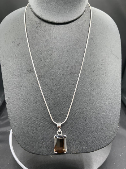 Natural Smokey Quartz Sterling Silver Pendant & Necklace