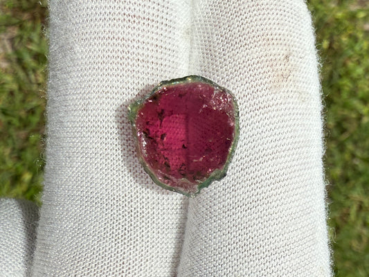 Natural 10.43ct Watermelon Tourmaline Slice – Polished Bi-Color Gemstone for Jewelry or Collection (16x15mm)
