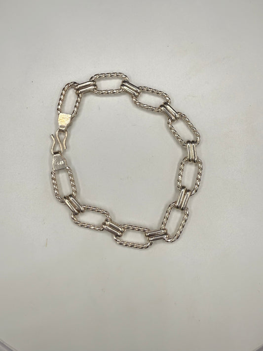 Vintage Solid Sterling Silver Rope Rectangle Link Bracelet | 17g | 8” Unisex S-Hook 925 Chain