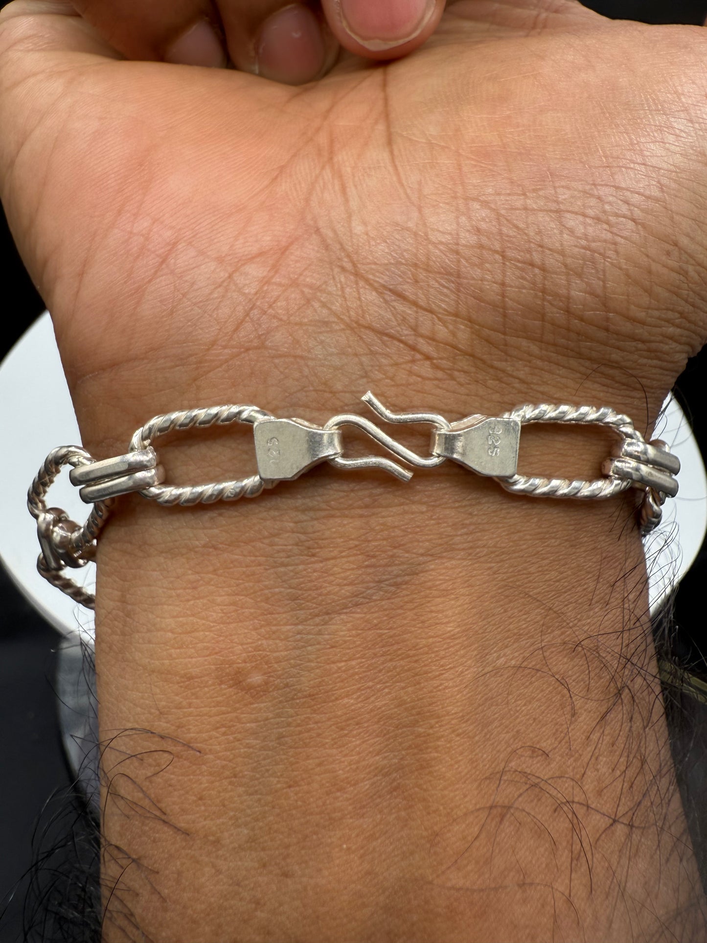 Vintage Solid Sterling Silver Rope Rectangle Link Bracelet | 17g | 8” Unisex S-Hook 925 Chain