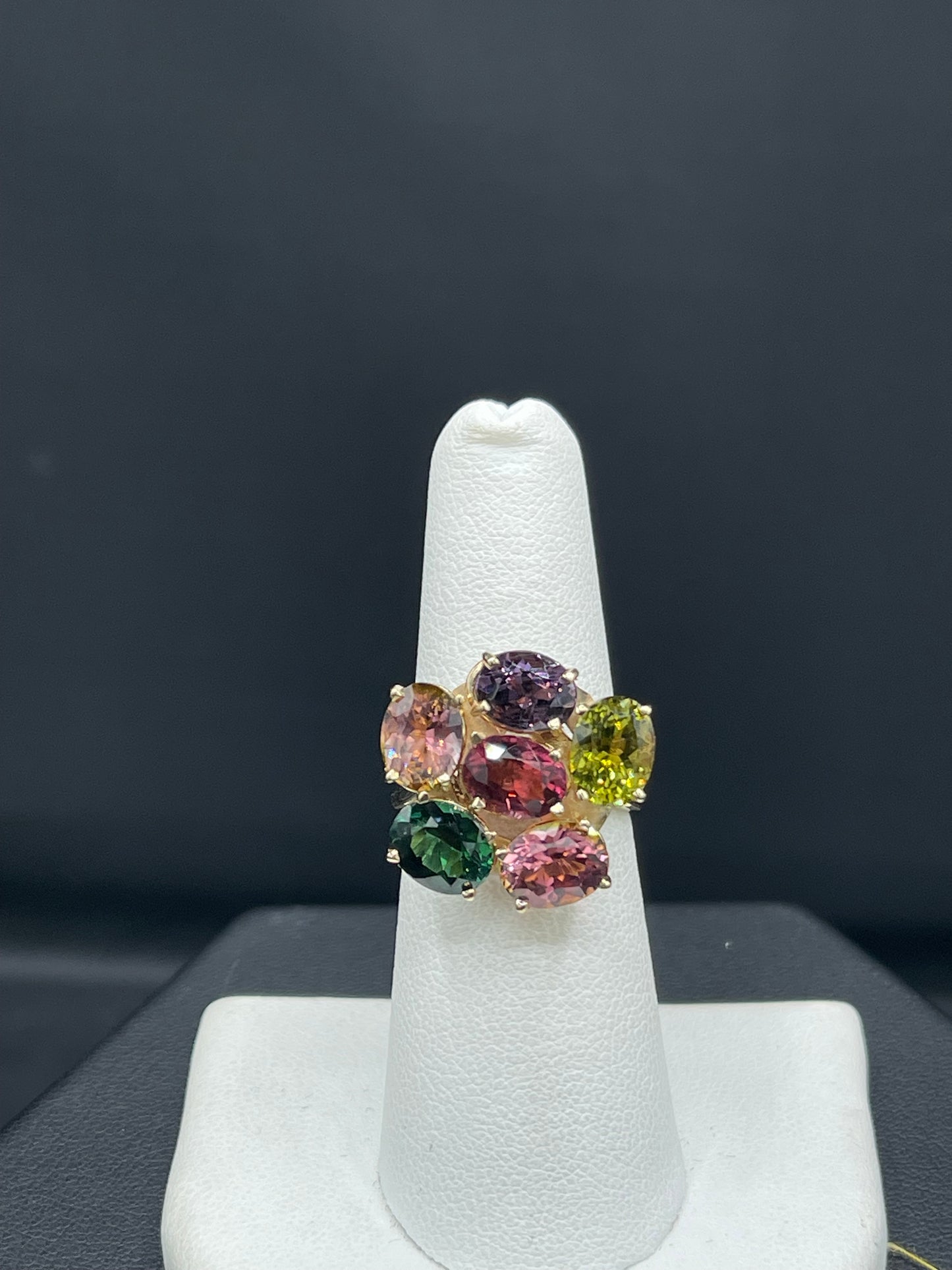 Natural Multi Color Tourmaline 14k Yellow Gold Ring (Size 6.5)
