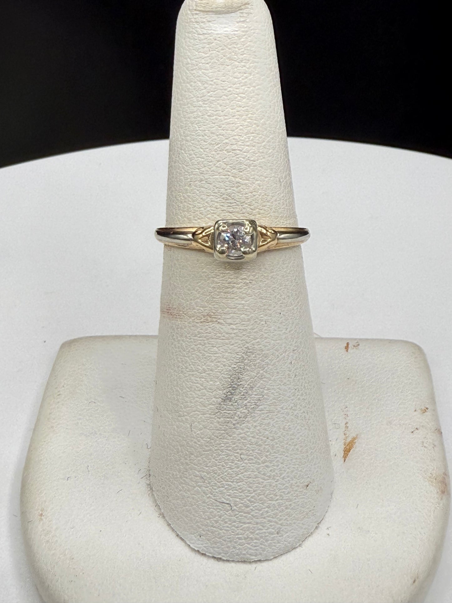Antique Two-Tone 14K/18K Gold Diamond Solitaire Ring – Size 6 – Vintage Art Deco Era