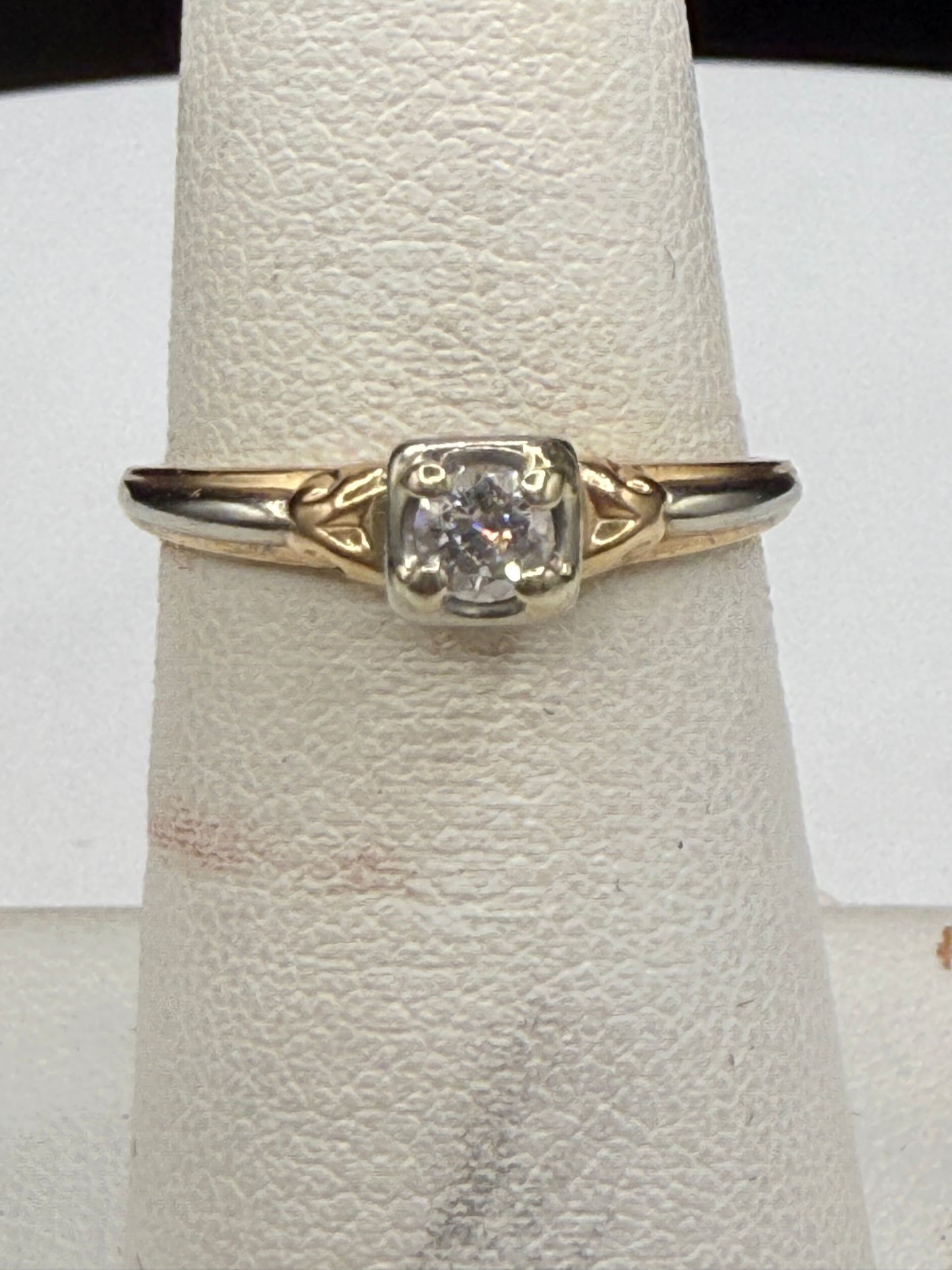Antique Two-Tone 14K/18K Gold Diamond Solitaire Ring – Size 6 – Vintage Art Deco Era