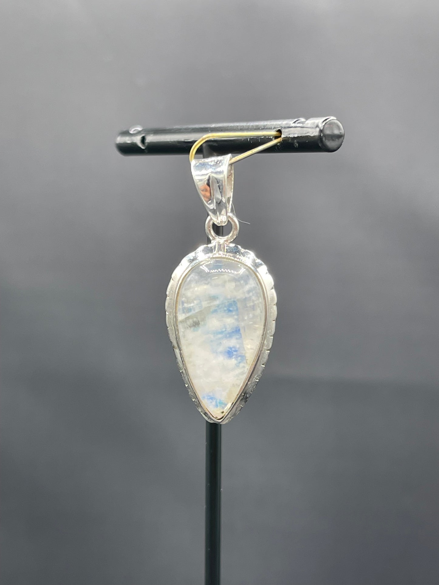 Natural Rainbow Moonstone Pear Cut Sterling Silver Pendant