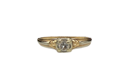 Antique Two-Tone 14K/18K Gold Diamond Solitaire Ring – Size 6 – Vintage Art Deco Era