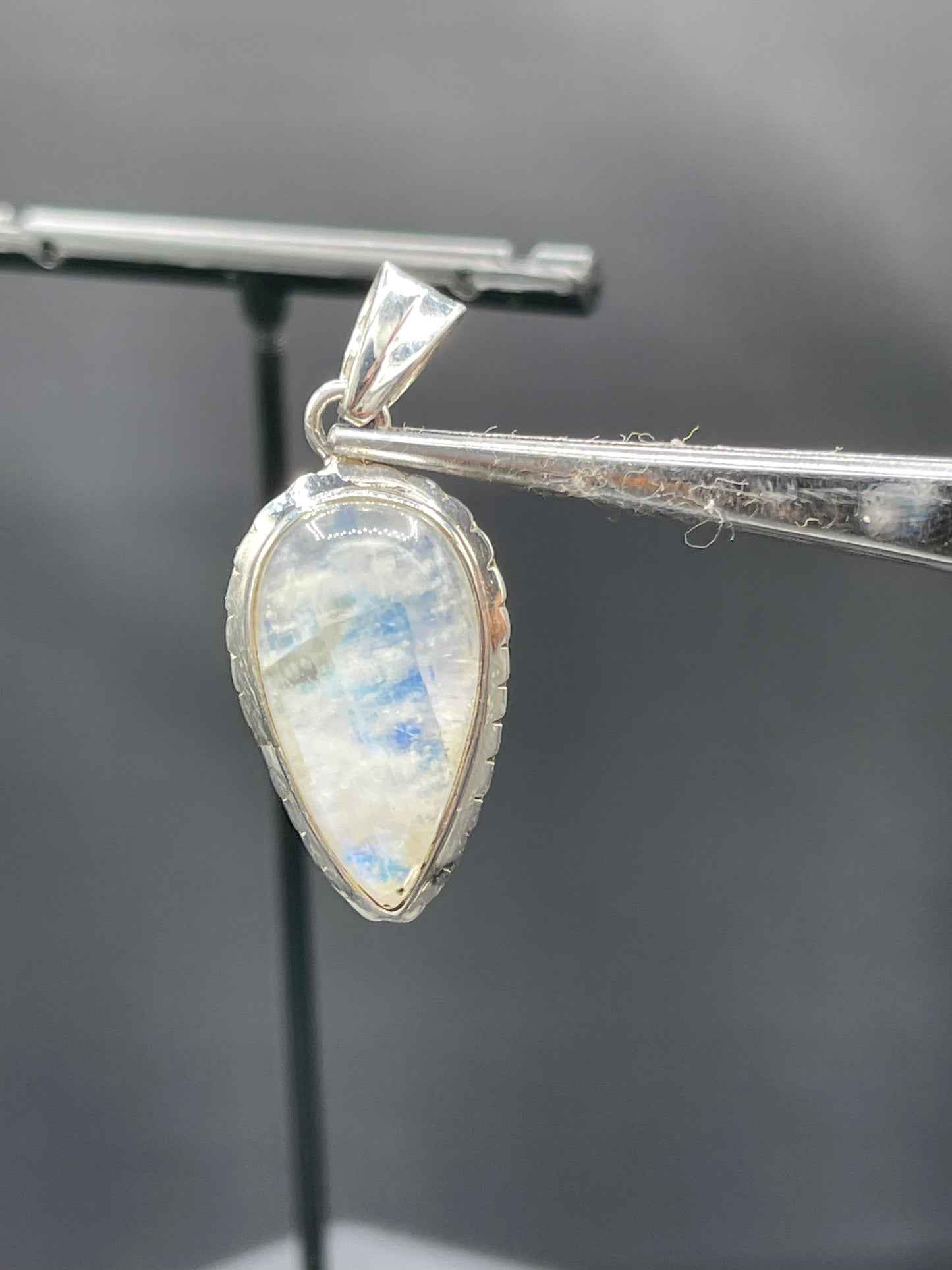 Natural Rainbow Moonstone Pear Cut Sterling Silver Pendant