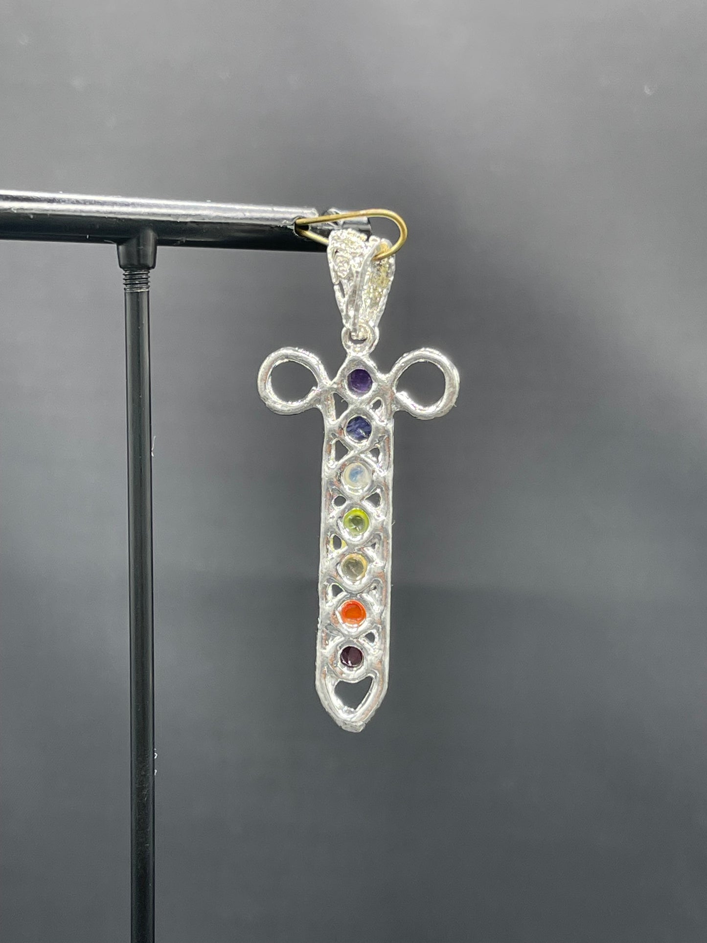 Natural Multi Gemstone Sterling Silver Pendant