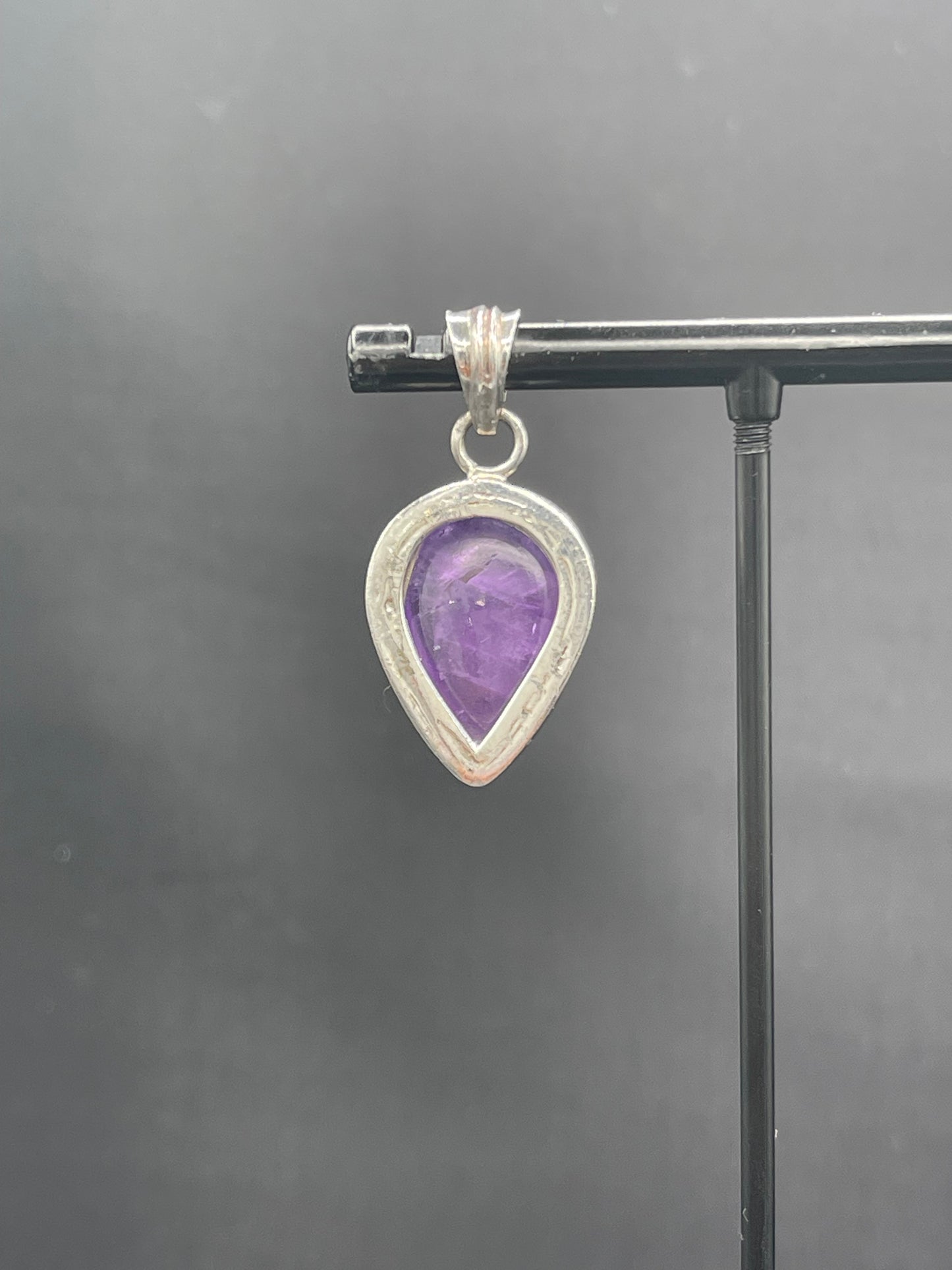 Vintage Natural Amethyst Pear Cut Cabochon Sterling Silver Pendant