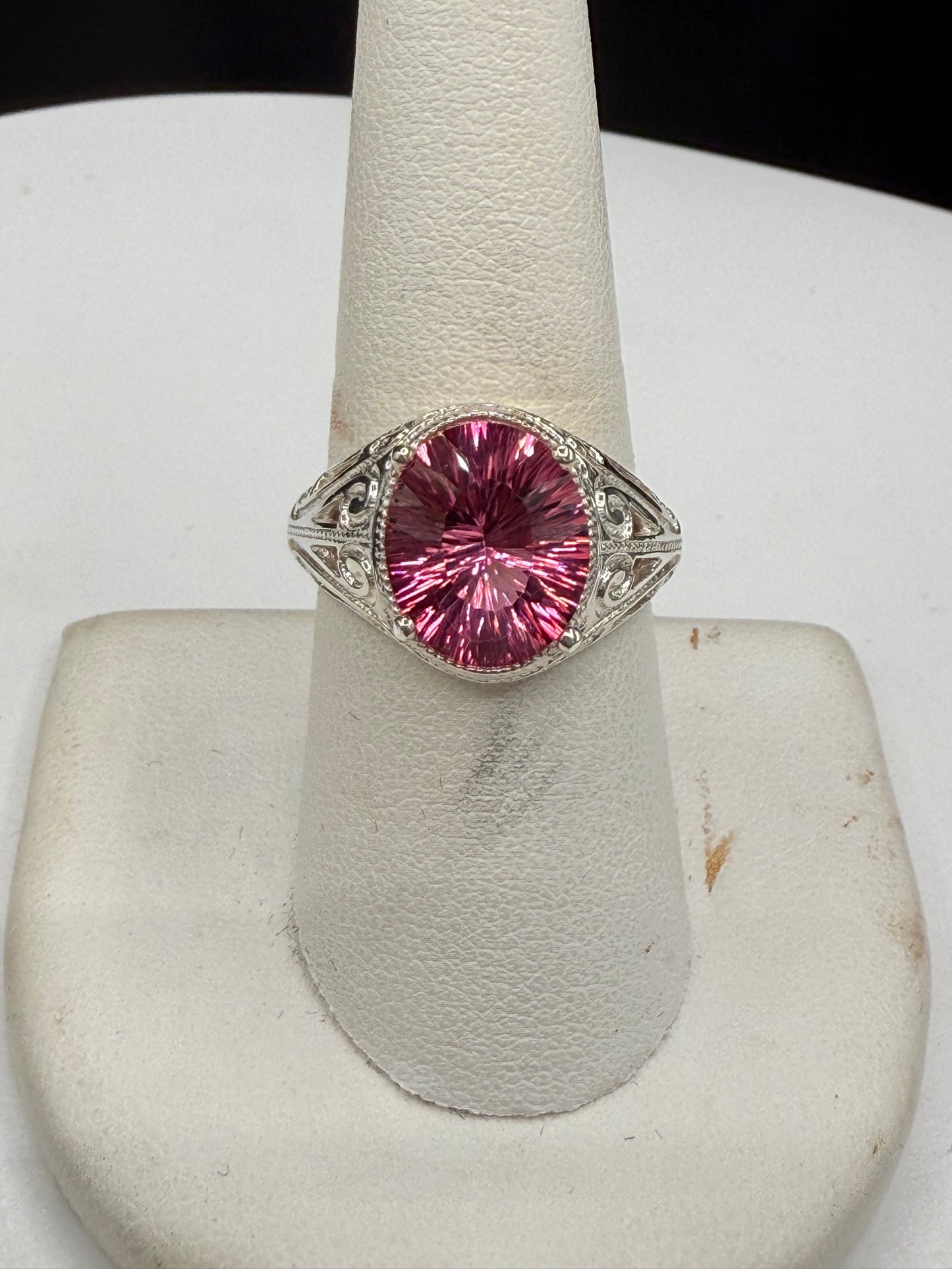 Pink Mystic Topaz Fantasy Cut Sterling Silver Ring (Size 8)