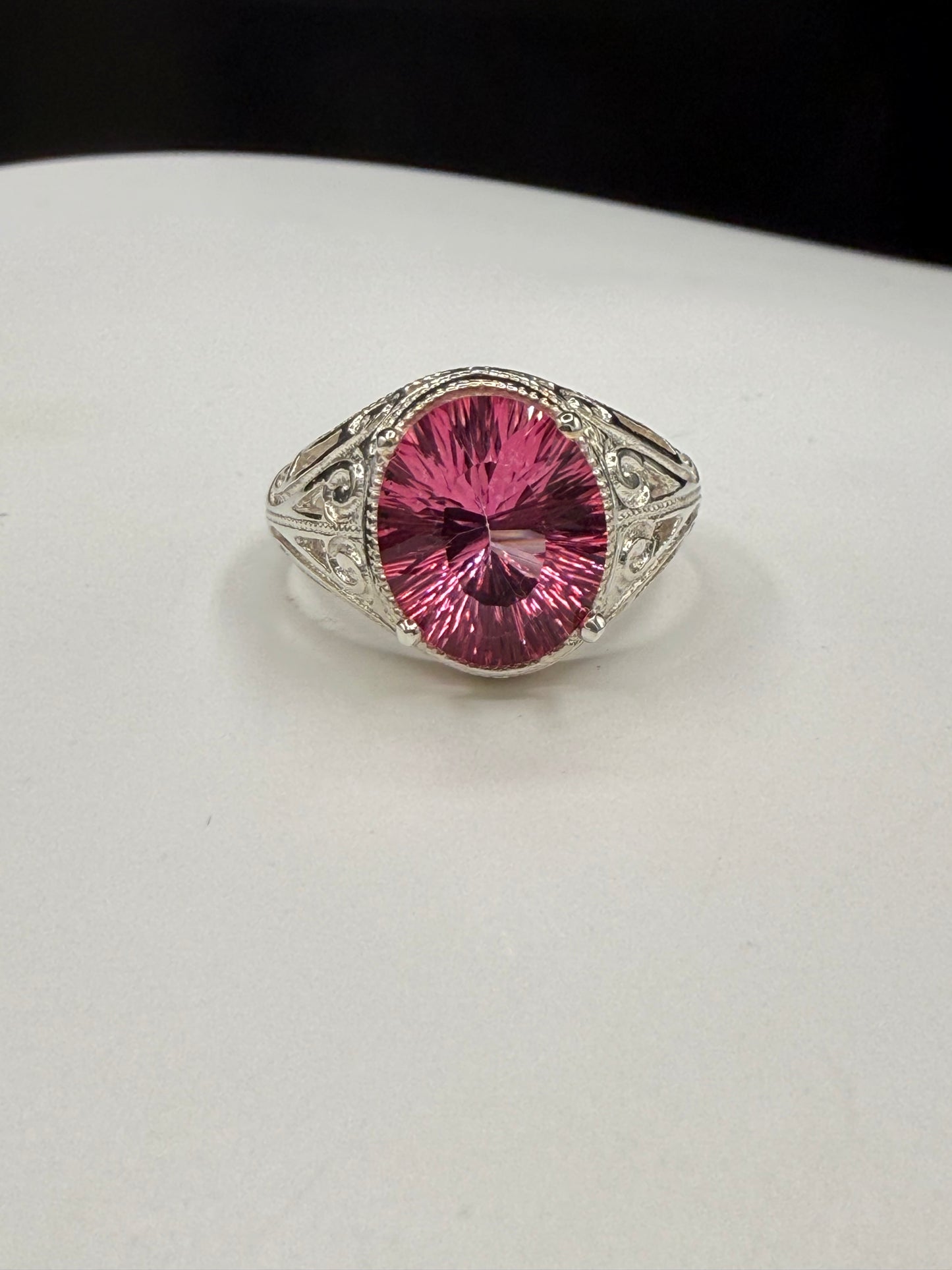 Pink Mystic Topaz Fantasy Cut Sterling Silver Ring (Size 8)