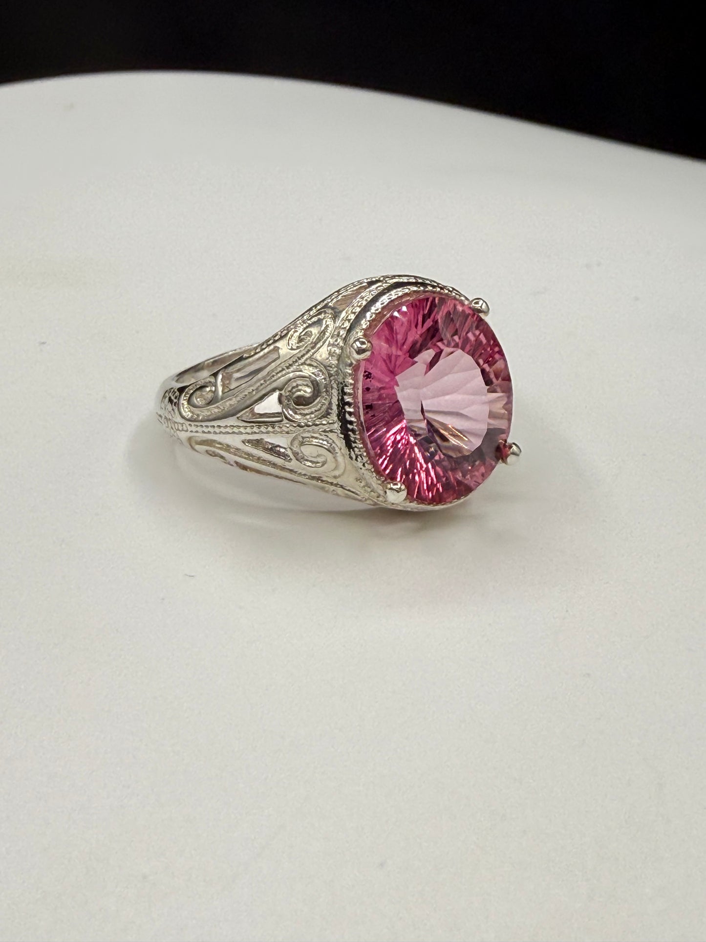 Pink Mystic Topaz Fantasy Cut Sterling Silver Ring (Size 8)
