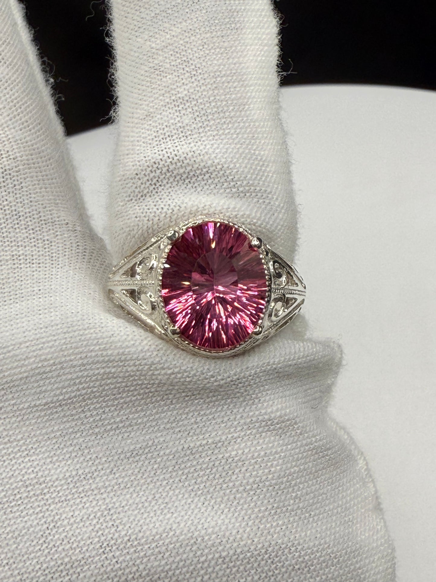 Pink Mystic Topaz Fantasy Cut Sterling Silver Ring (Size 8)