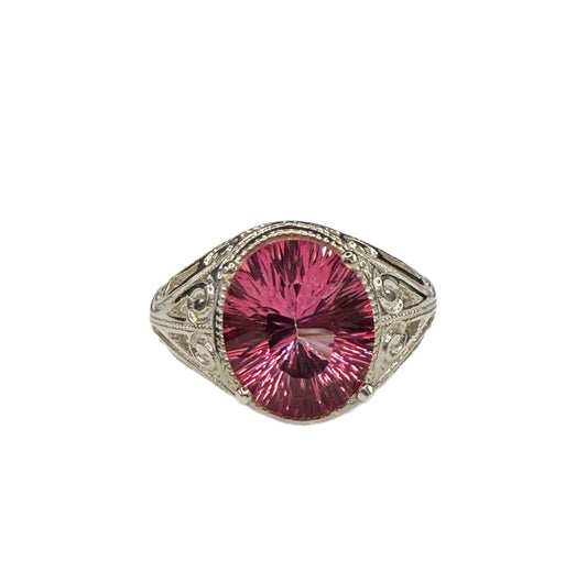 Pink Mystic Topaz Fantasy Cut Sterling Silver Ring (Size 8)