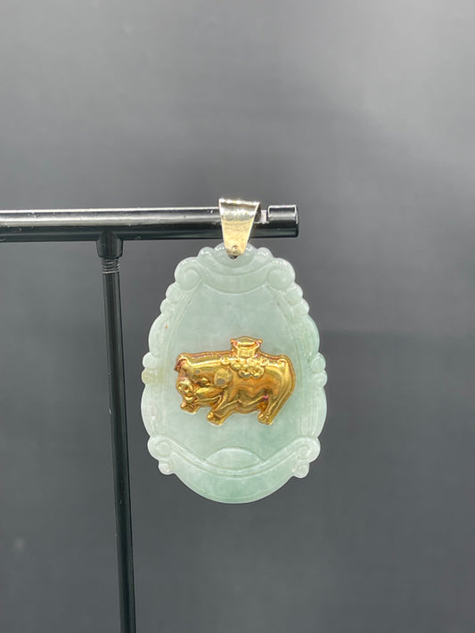 Natural Jadeite Solid 24k Gold Year Of The Pig Pendant