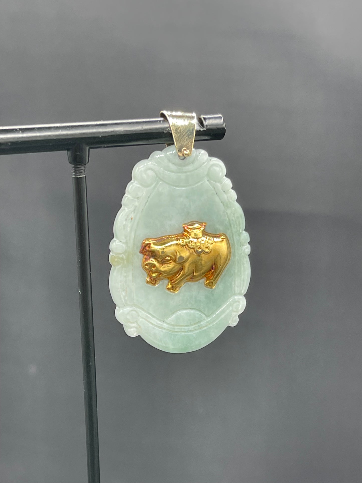 Natural Jadeite Solid 24k Gold Year Of The Pig Pendant