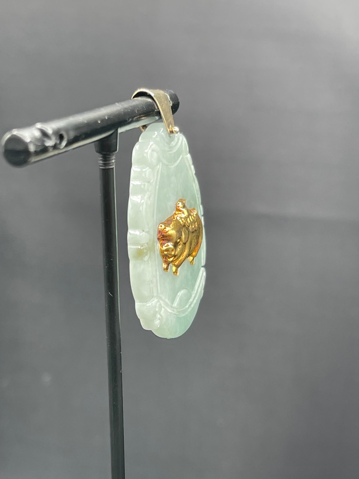 Natural Jadeite Solid 24k Gold Year Of The Pig Pendant