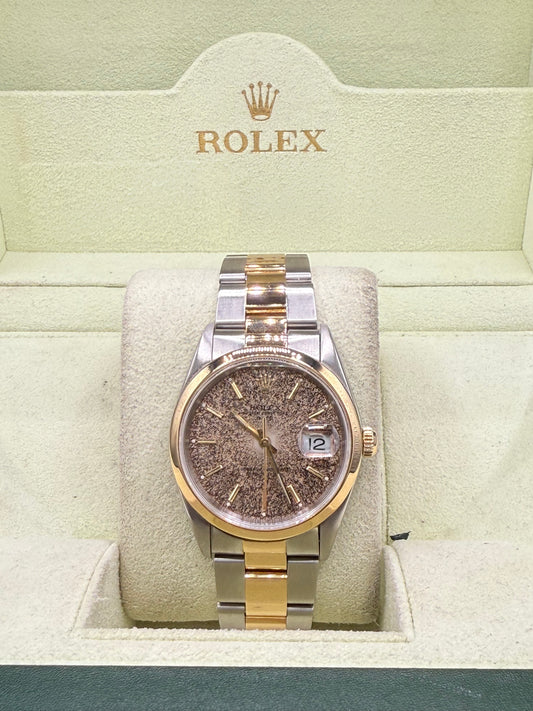 Rolex Date 15203 (1999) – 34mm Two-Tone 18k Gold & Stainless Steel Oyster Bracelet – Rare Factory Particle Dial