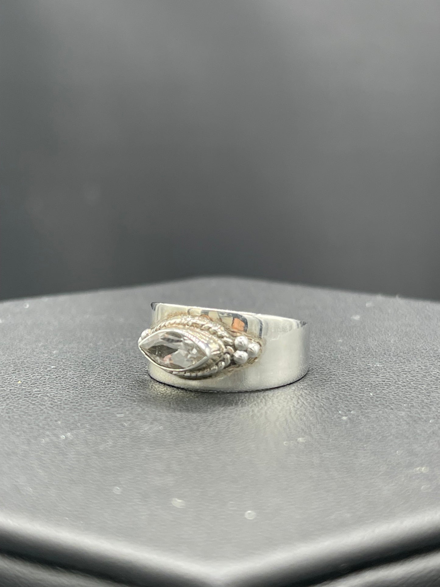 Natural White Topaz Sterling Silver Cigar Ring (Size 6)