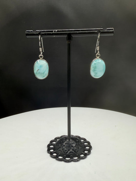 Natural Larimar Sterling Silver Dangle Earrings | 1.24 Inches